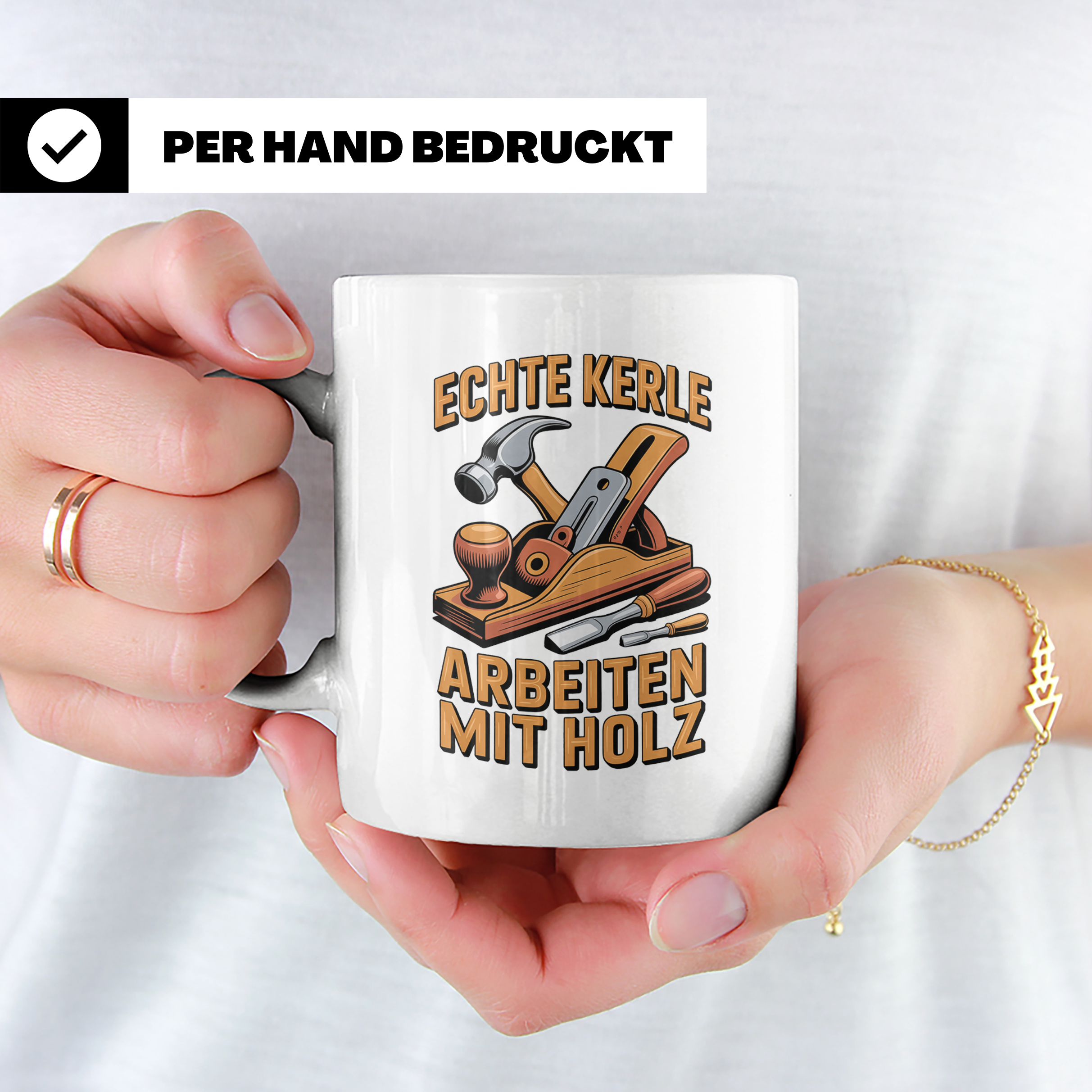 Holzbearbeitung Tasse - Echte Kerle arbeiten mit Holz - Schr – Weiß [farbe:weiß]
