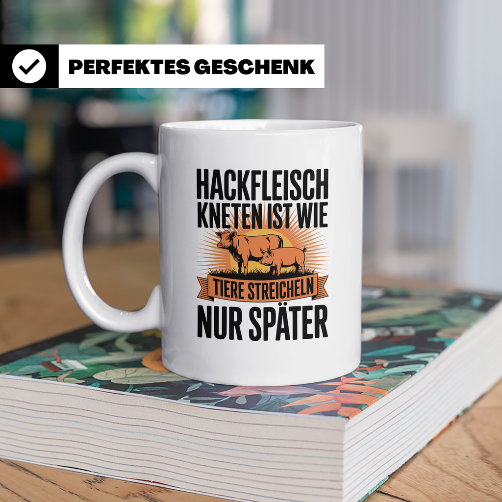 Hackfleisch Kneten Tasse - Tiere streicheln Bauer Landwirt G – Weiß [farbe:weiß]