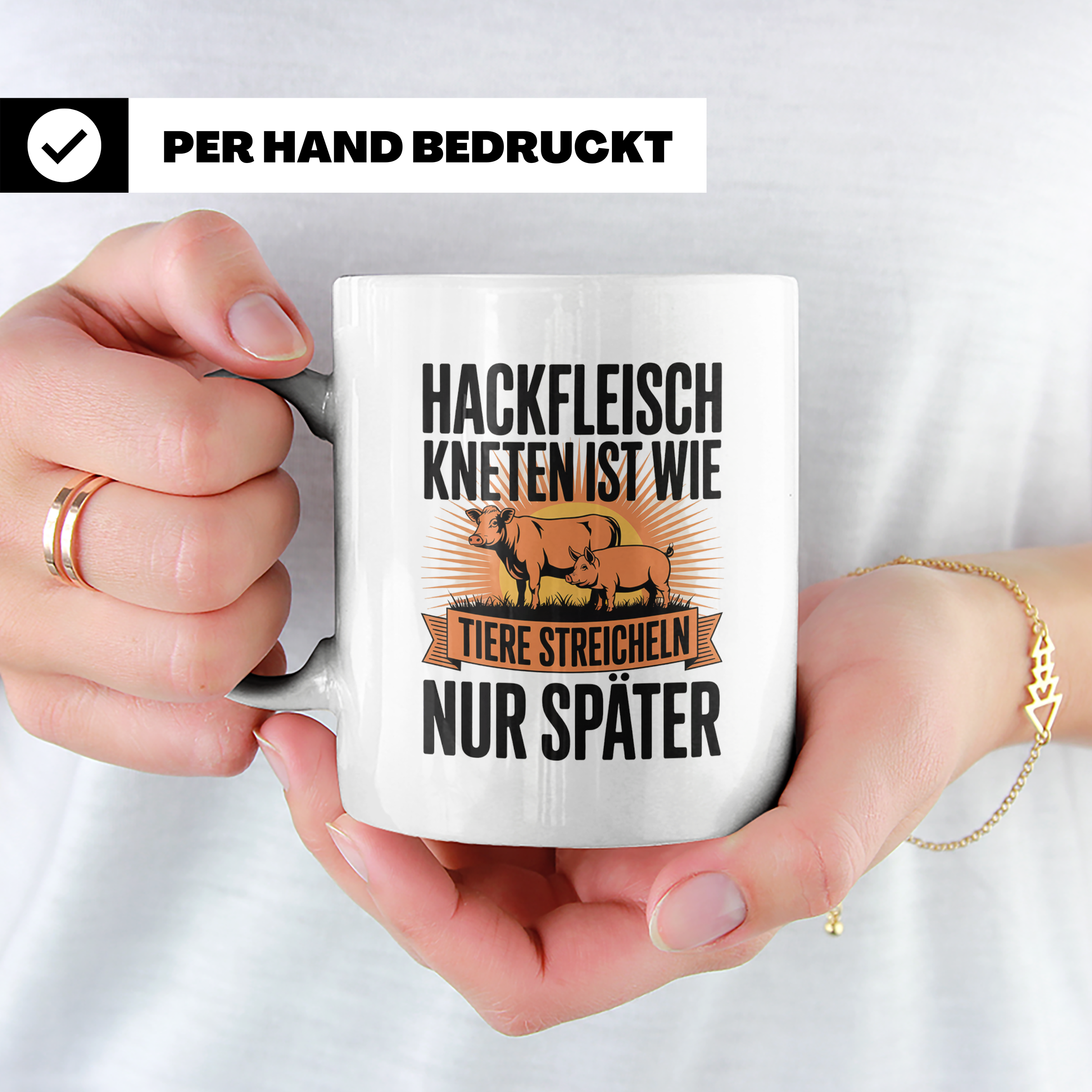 Hackfleisch Kneten Tasse - Tiere streicheln Bauer Landwirt G – Weiß [farbe:weiß]