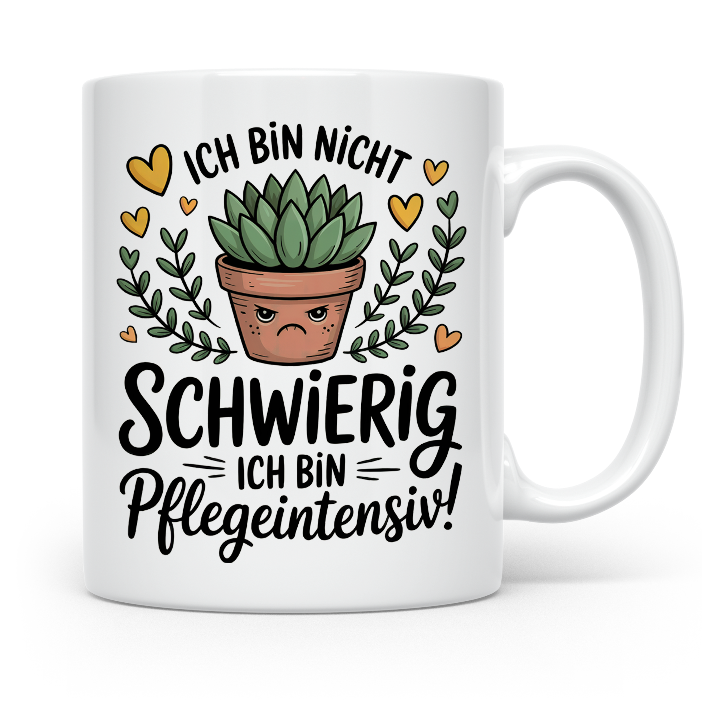Kaffeetasse: Ich bin nicht schwierig - pflegeintensiv! Sukkulenten Geschenkidee für Pflanzenliebhaber, Kakteen Humor Tasse, Botanical