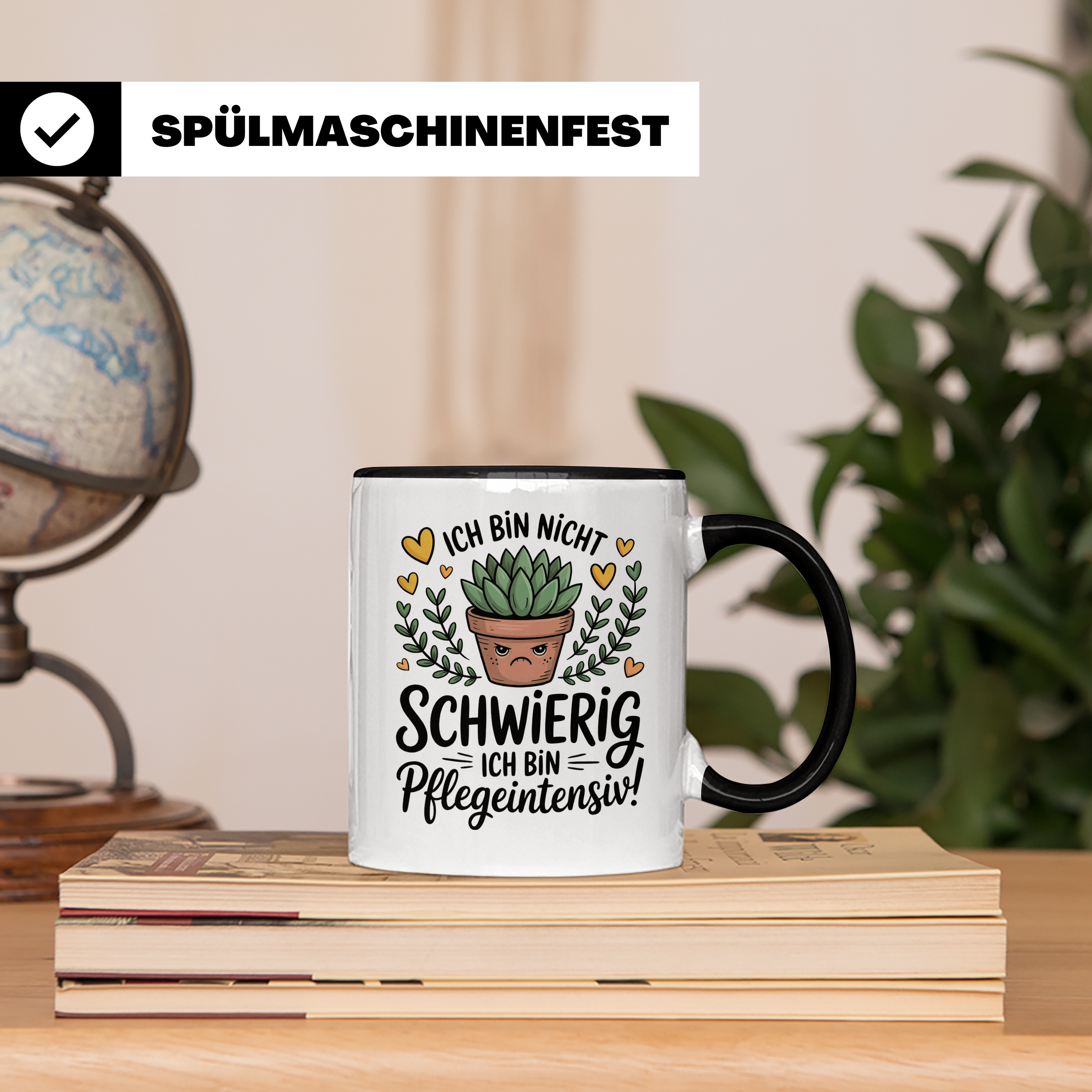 Kaffeetasse: Ich bin nicht schwierig - pflegeintensiv! Sukkulenten Geschenkidee für Pflanzenliebhaber, Kakteen Humor Tasse, Botanical