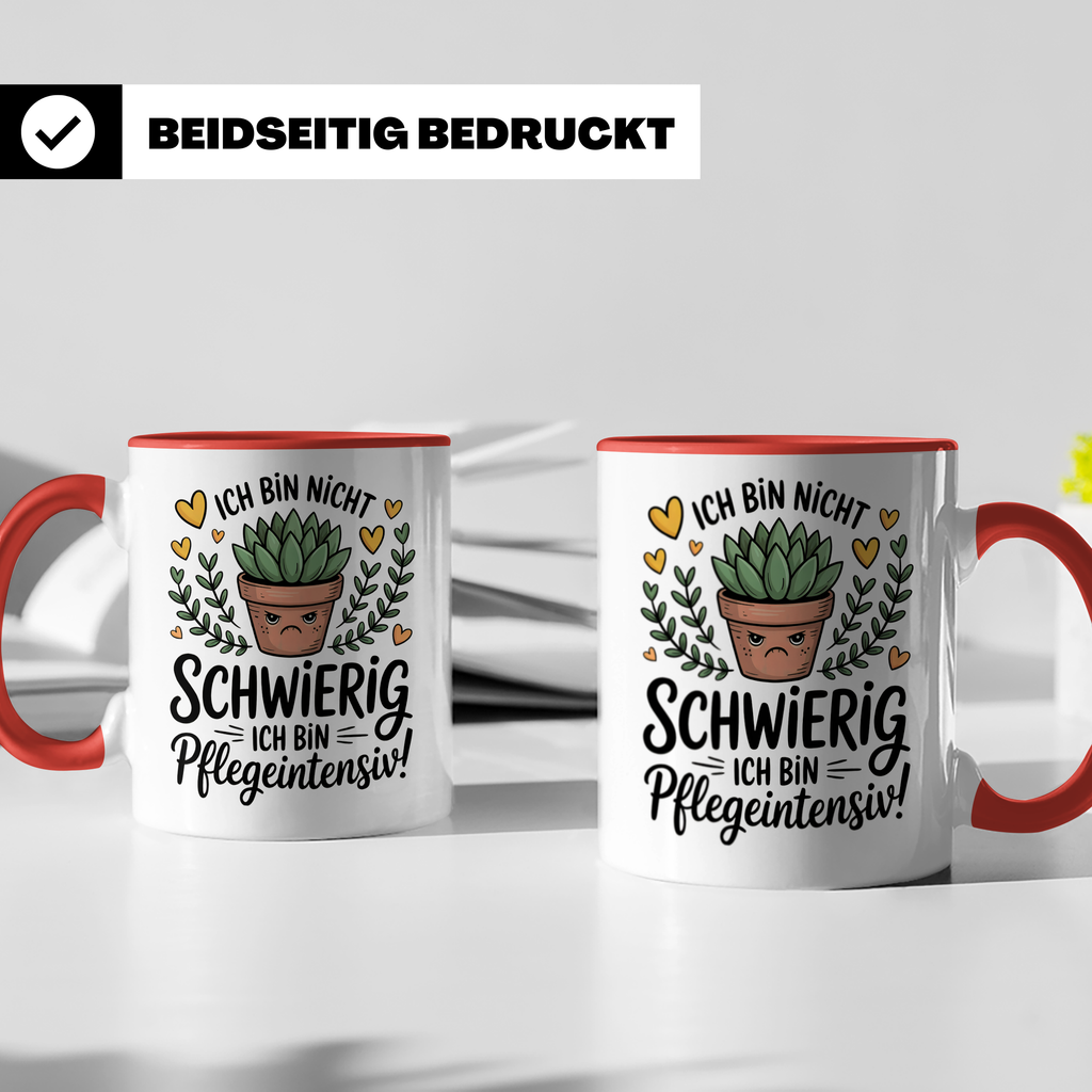 Kaffeetasse: Ich bin nicht schwierig - pflegeintensiv! Sukkulenten Geschenkidee für Pflanzenliebhaber, Kakteen Humor Tasse, Botanical