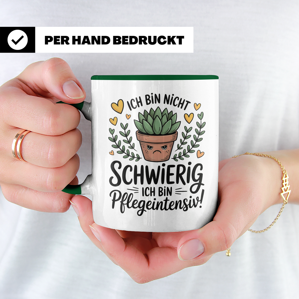 Kaffeetasse: Ich bin nicht schwierig - pflegeintensiv! Sukkulenten Geschenkidee für Pflanzenliebhaber, Kakteen Humor Tasse, Botanical
