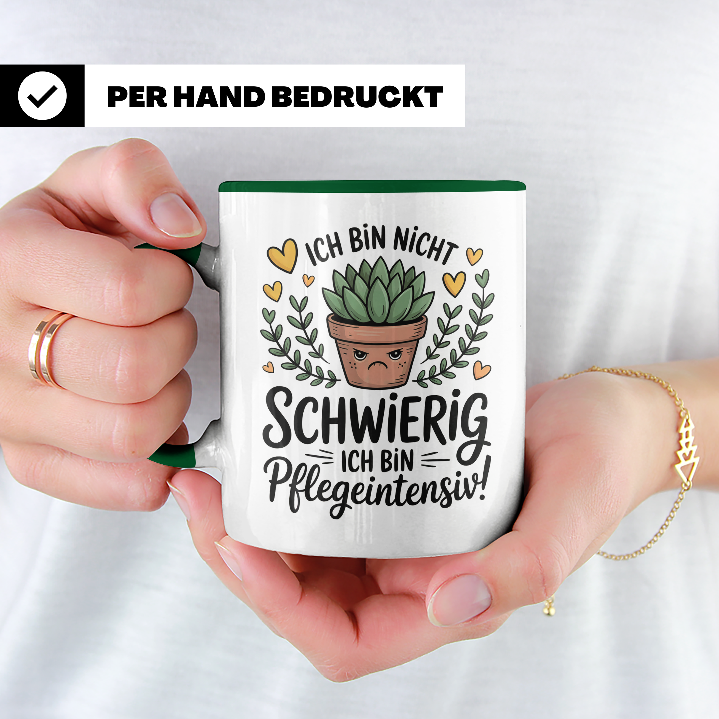 Kaffeetasse: Ich bin nicht schwierig - pflegeintensiv! Sukkulenten Geschenkidee für Pflanzenliebhaber, Kakteen Humor Tasse, Botanical