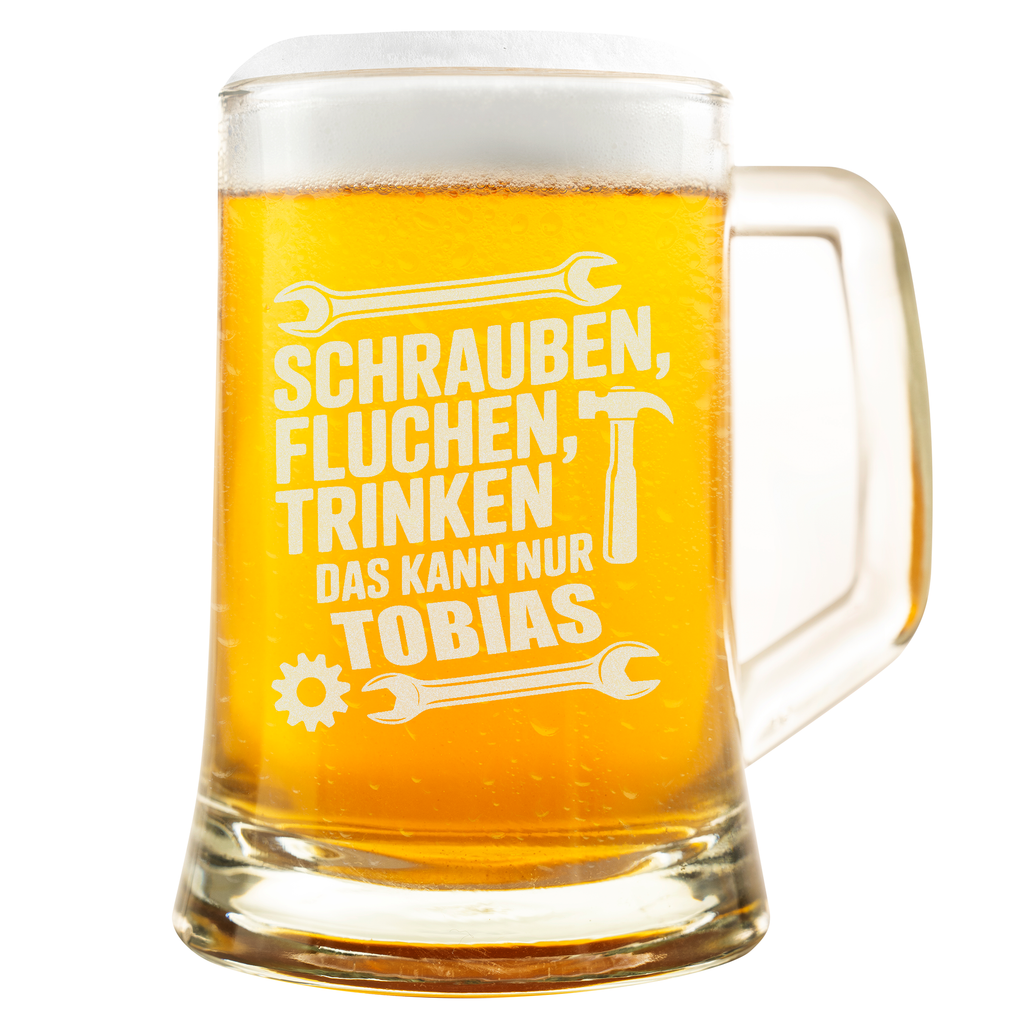 Lustiger Bierkrug Handwerker Schrauben Fluchen Trinken Geschenk für Männer Chef Werkstatt Personalisiert