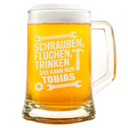 Lustiger Bierkrug Handwerker Schrauben Fluchen Trinken Geschenk für Männer Chef Werkstatt Personalisiert