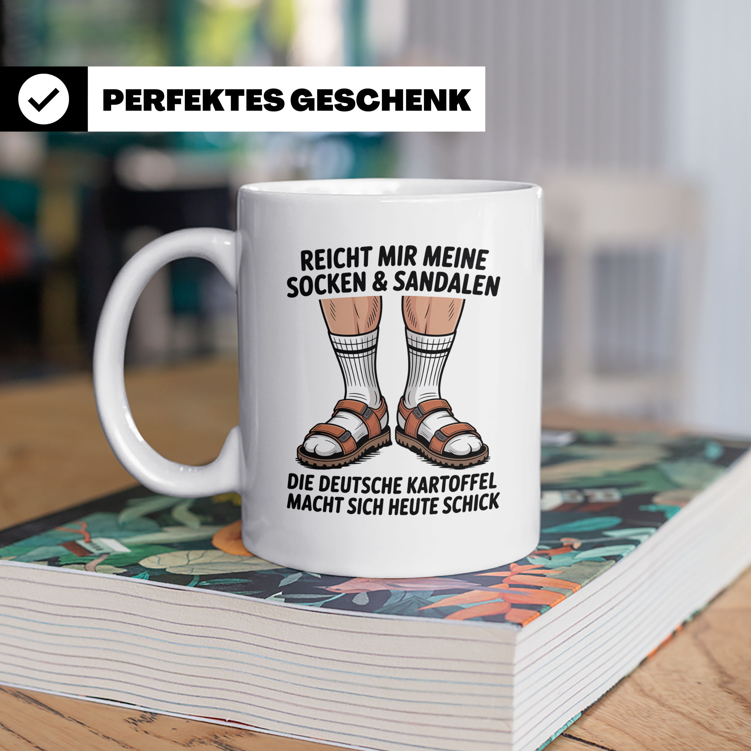 Socken Sandalen Tasse - Deutsche Kartoffel macht sich schick – Weiß [farbe:weiß]