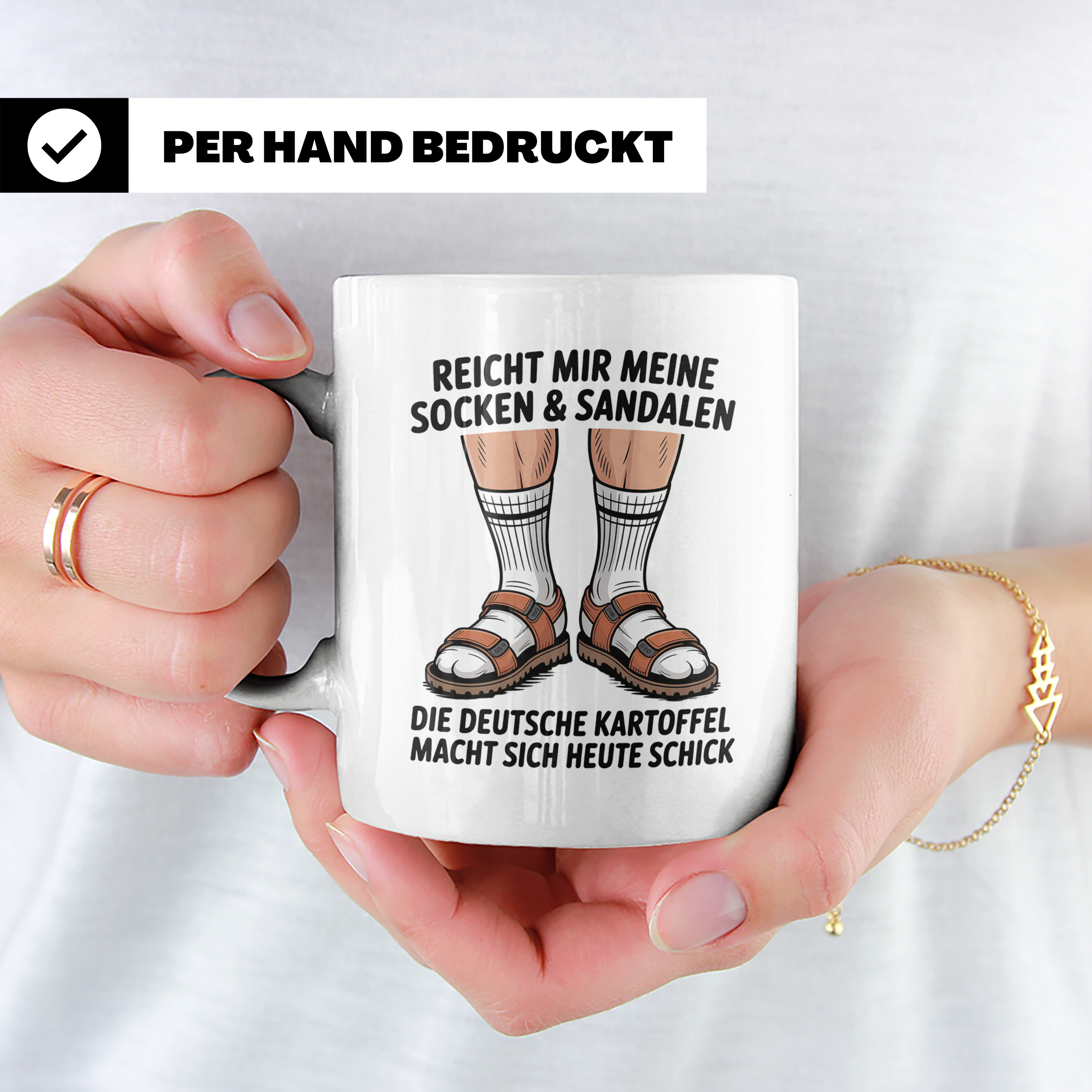 Socken Sandalen Tasse - Deutsche Kartoffel macht sich schick – Weiß [farbe:weiß]