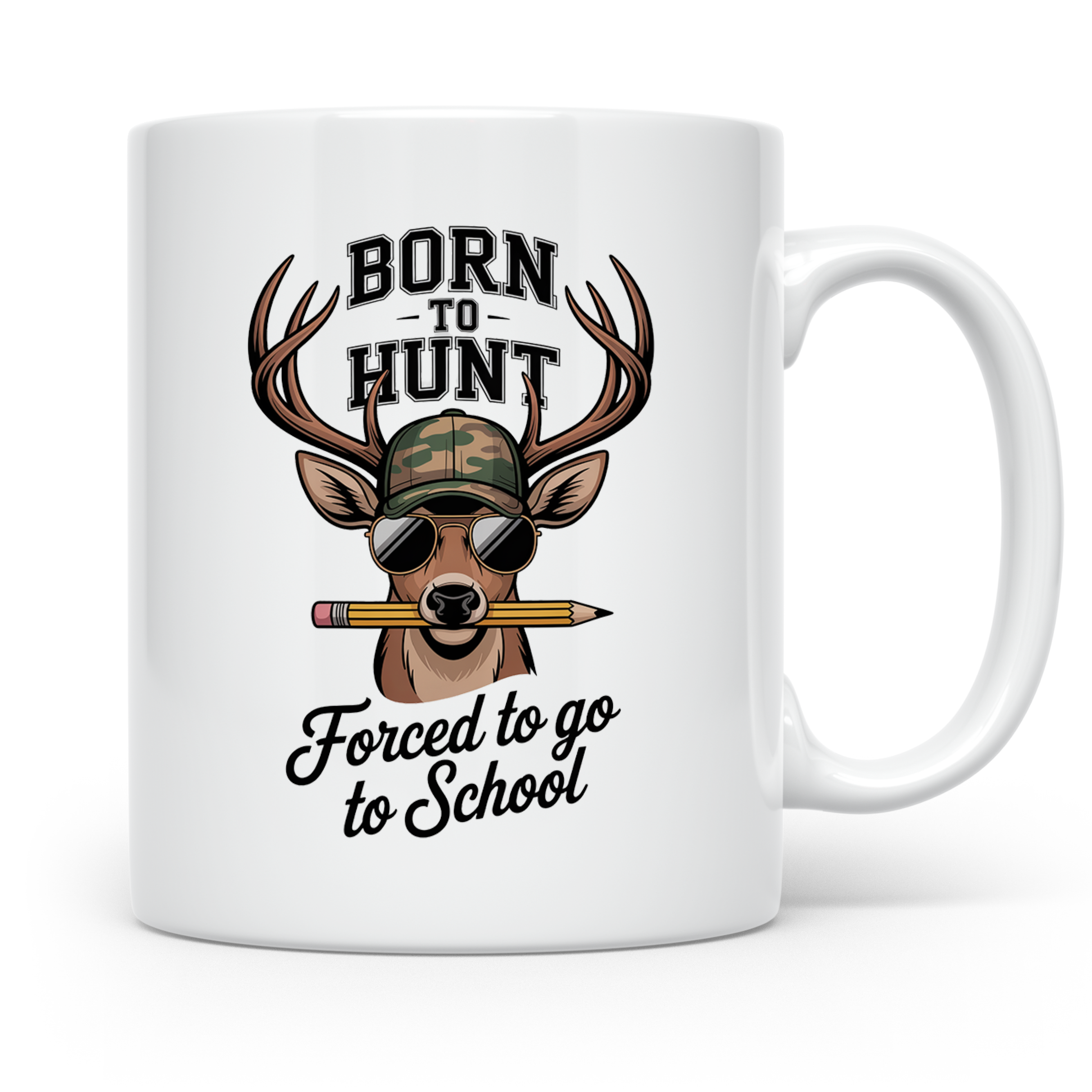 Jäger Schüler Tasse - Born To Hunt Forced To Go To School -  – Weiß [farbe:weiß]