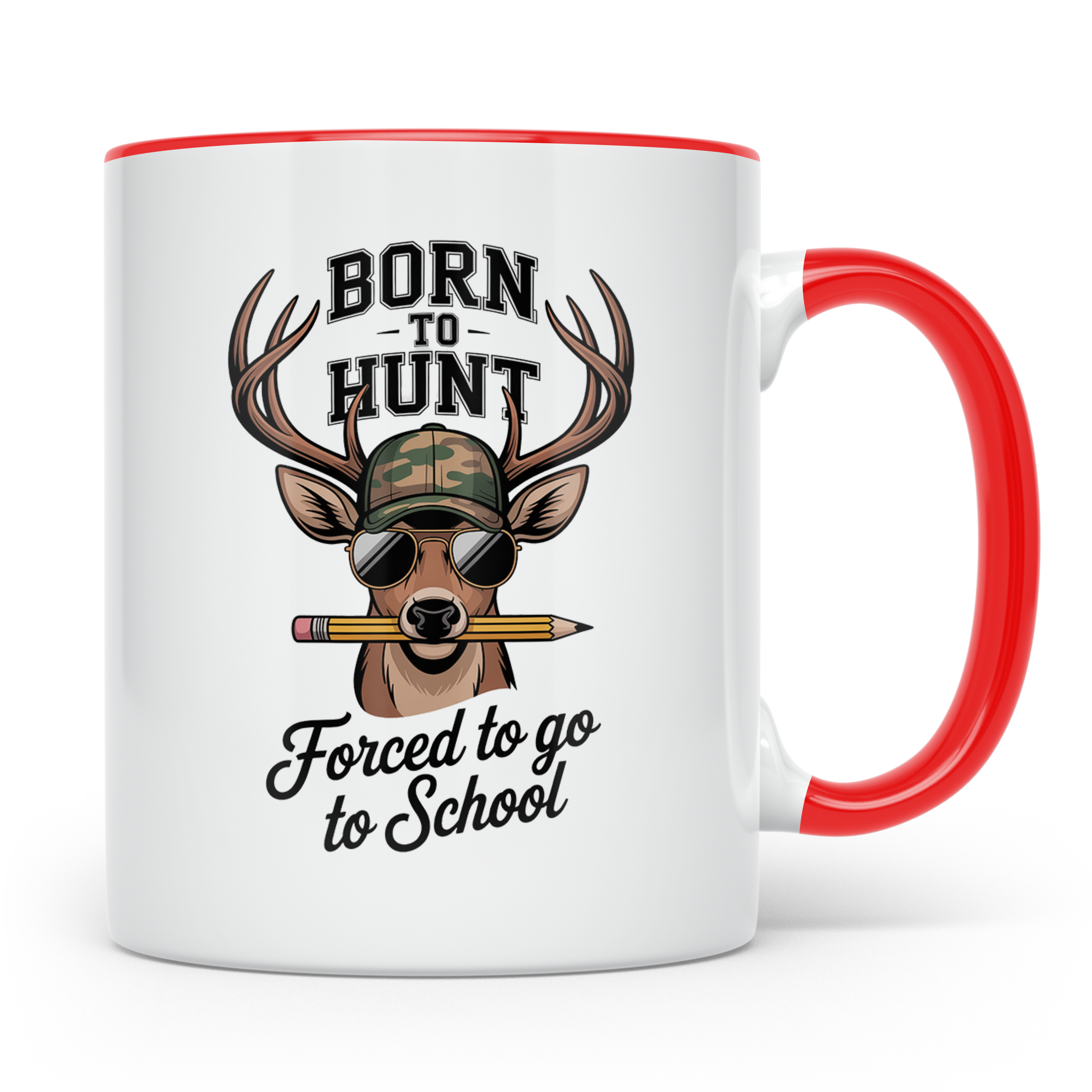 Jäger Schüler Tasse - Born To Hunt Forced To Go To School -  – Rot [farbe:rot]