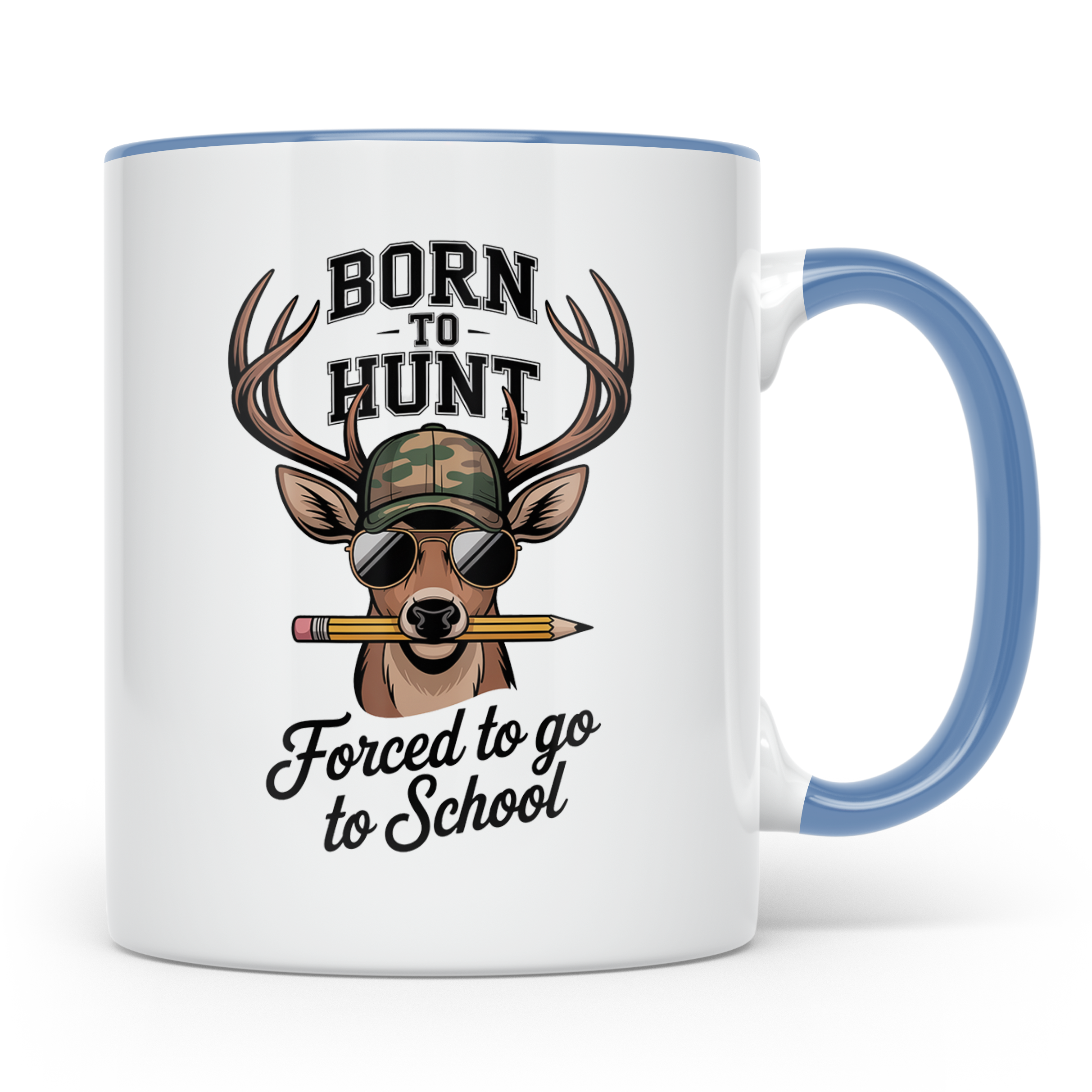 Jäger Schüler Tasse - Born To Hunt Forced To Go To School -  – Blau [farbe:blau]