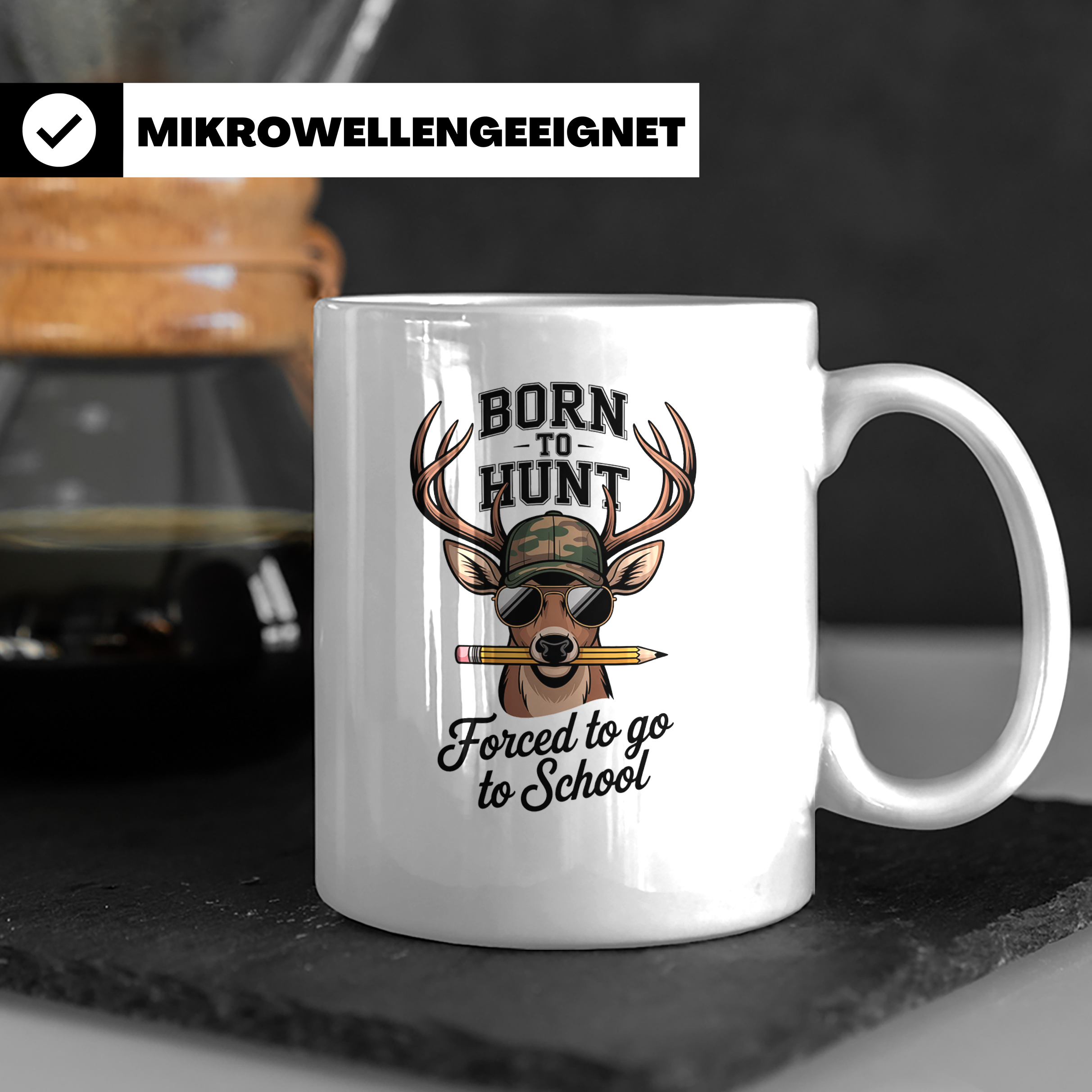 Jäger Schüler Tasse - Born To Hunt Forced To Go To School -  – Weiß [farbe:weiß]