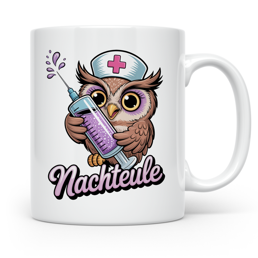 Nachteule Tasse - Krankenschwester Eule mit Spritze - Nachtd – Weiß [farbe:weiß]