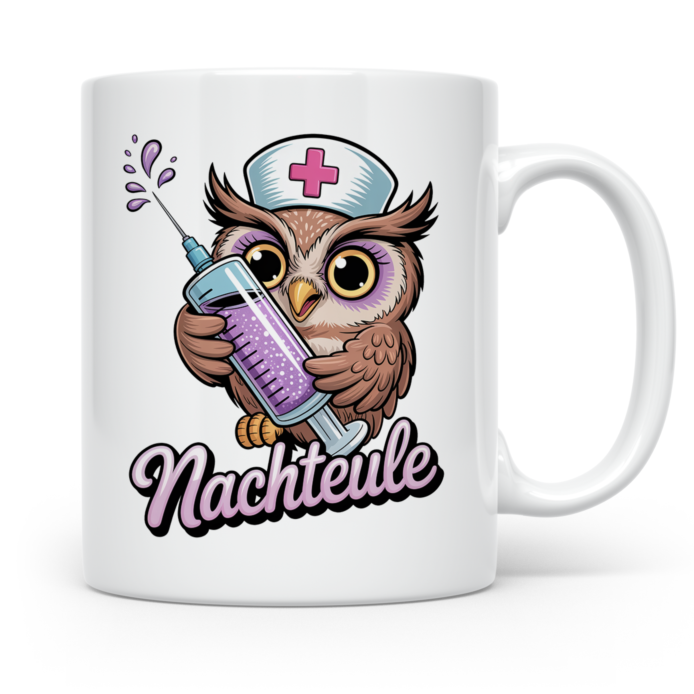 Nachteule Tasse - Krankenschwester Eule mit Spritze - Nachtd – Weiß [farbe:weiß]