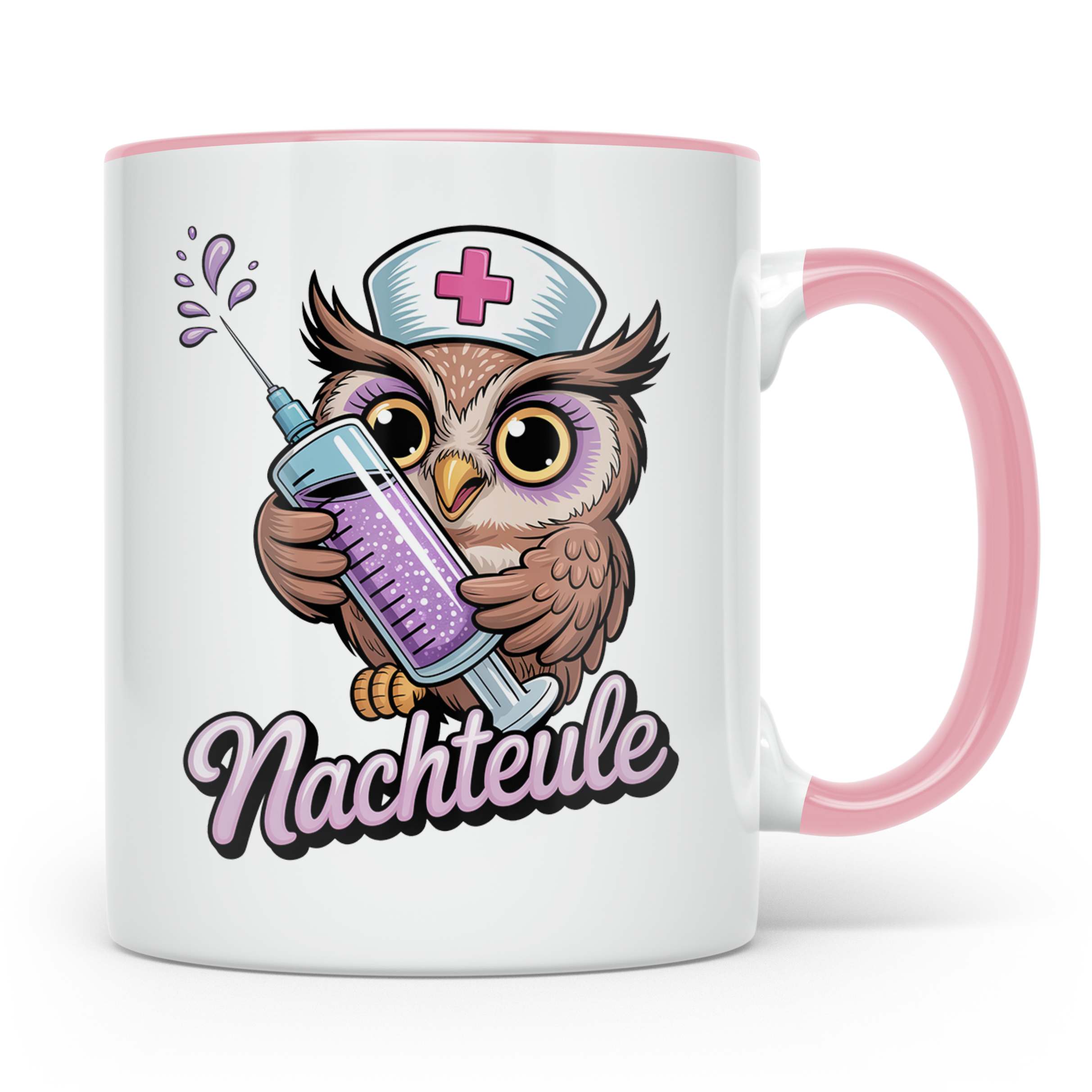 Nachteule Tasse - Krankenschwester Eule mit Spritze - Nachtd – Rosa [farbe:rosa]