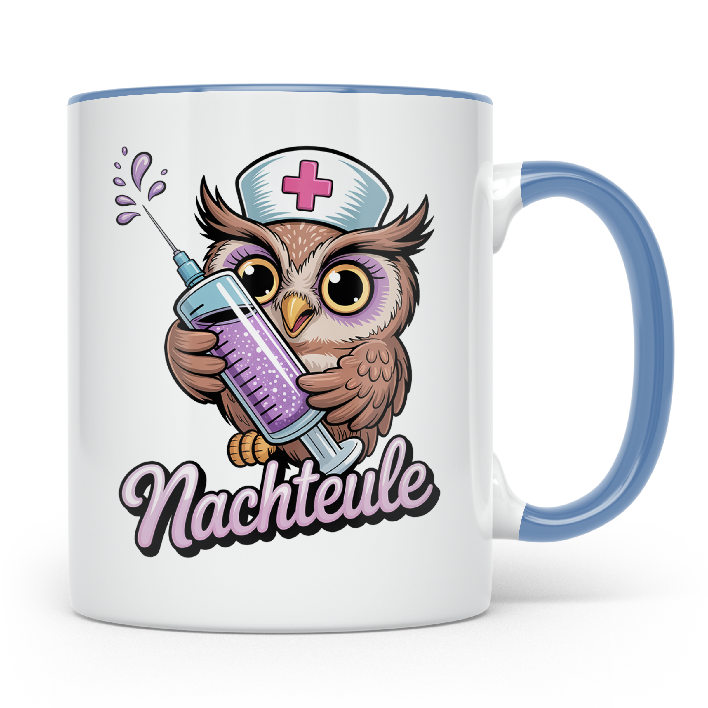 Nachteule Tasse - Krankenschwester Eule mit Spritze - Nachtd – Blau [farbe:blau]