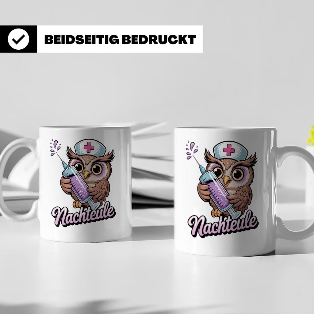 Nachteule Tasse - Krankenschwester Eule mit Spritze - Nachtd – Weiß [farbe:weiß]