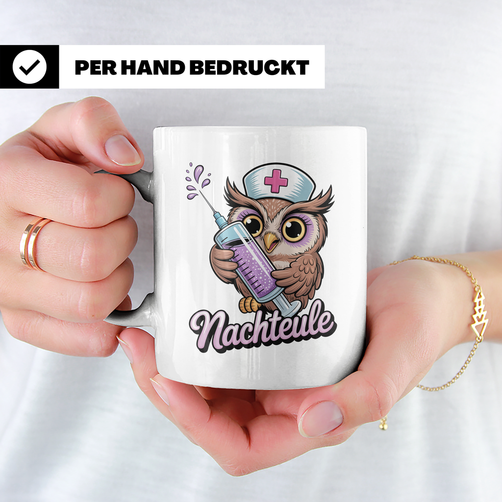Nachteule Tasse - Krankenschwester Eule mit Spritze - Nachtd – Weiß [farbe:weiß]