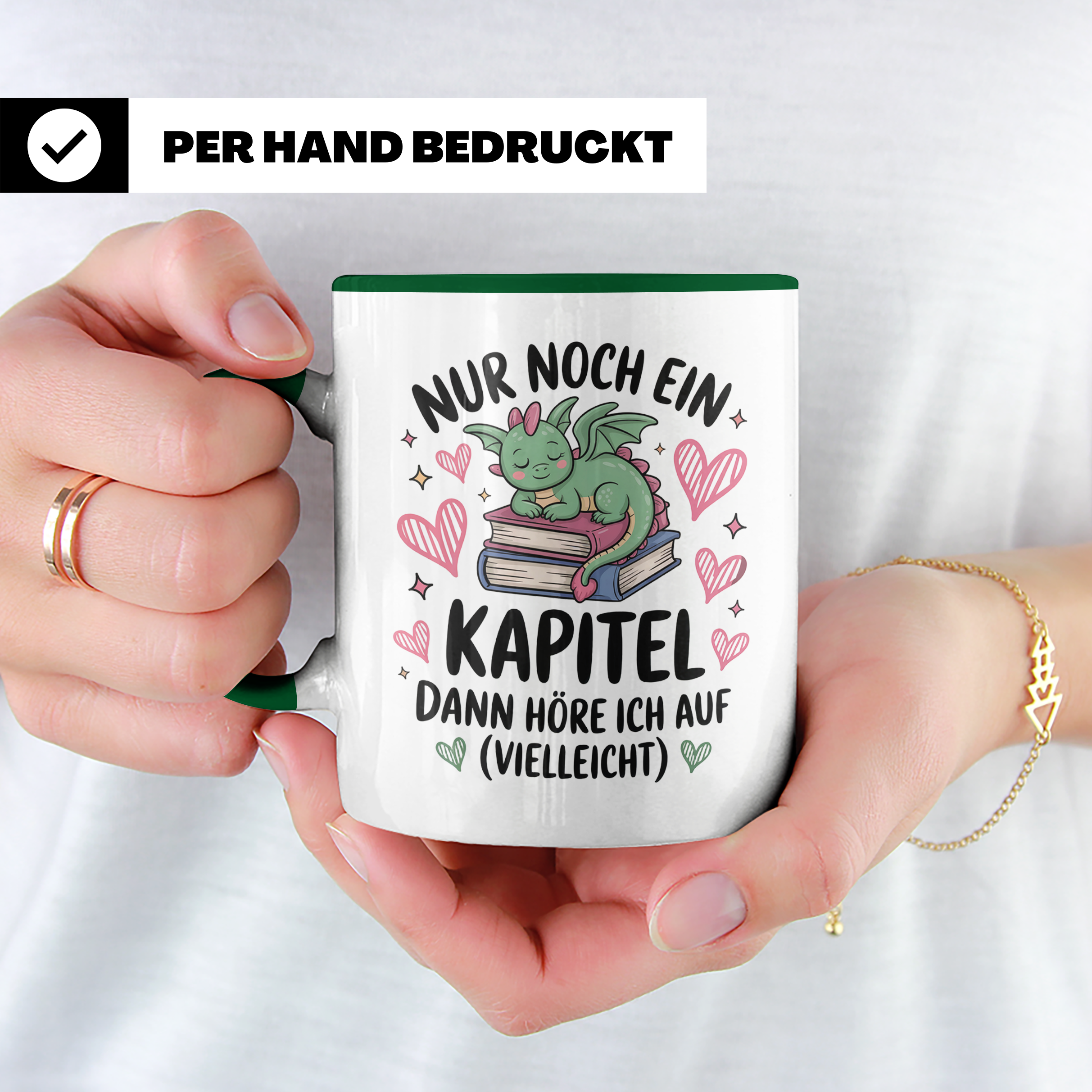 Bücherwurm Tasse Drache - Nur noch ein Kapitel! Geschenk für Leseratten, Buchliebhaber, Fantasy Fans, Leser, Buch Dragonsucht