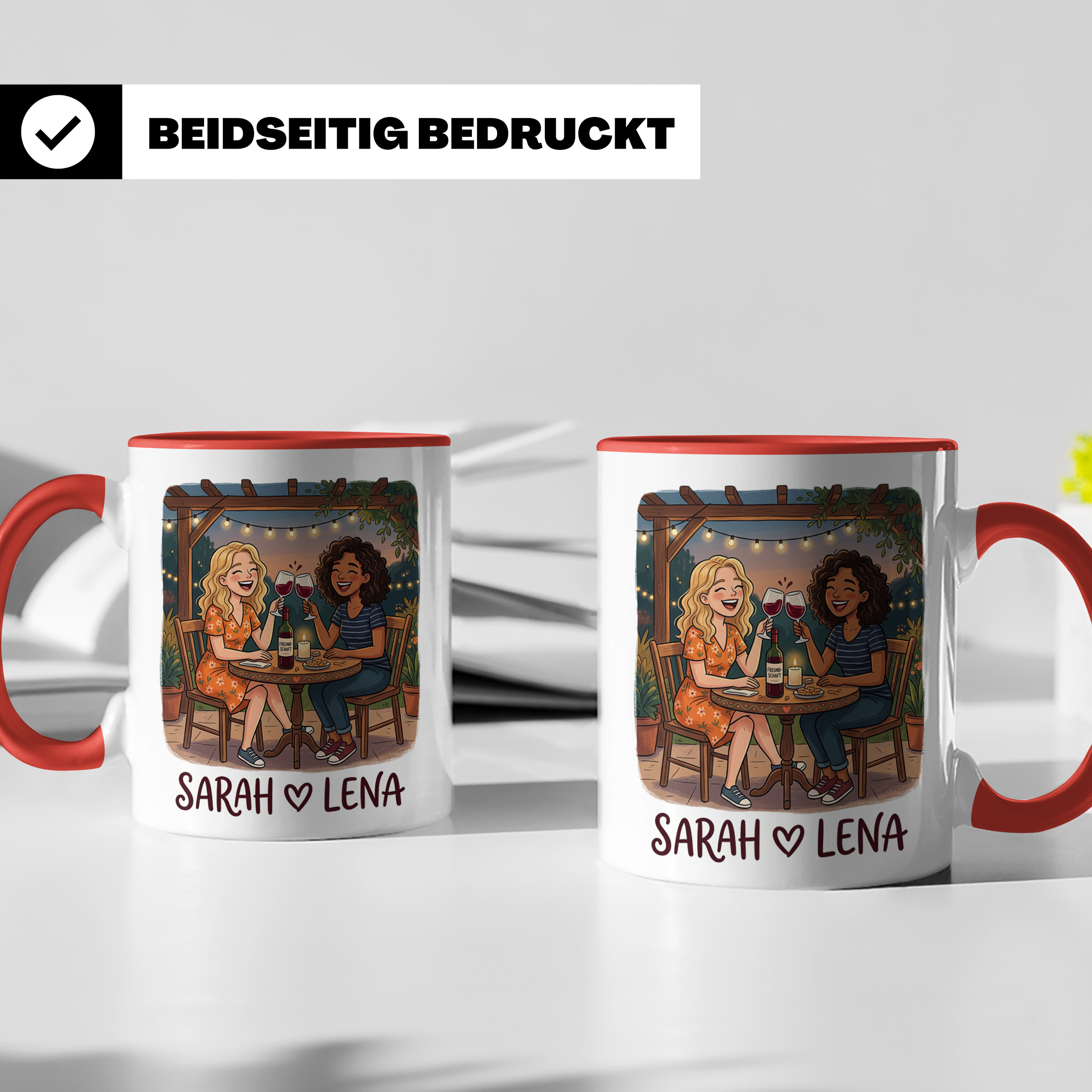 Geschenk Beste Freundin Tasse personalisiert mit Namen Wein Freundschaft Becher