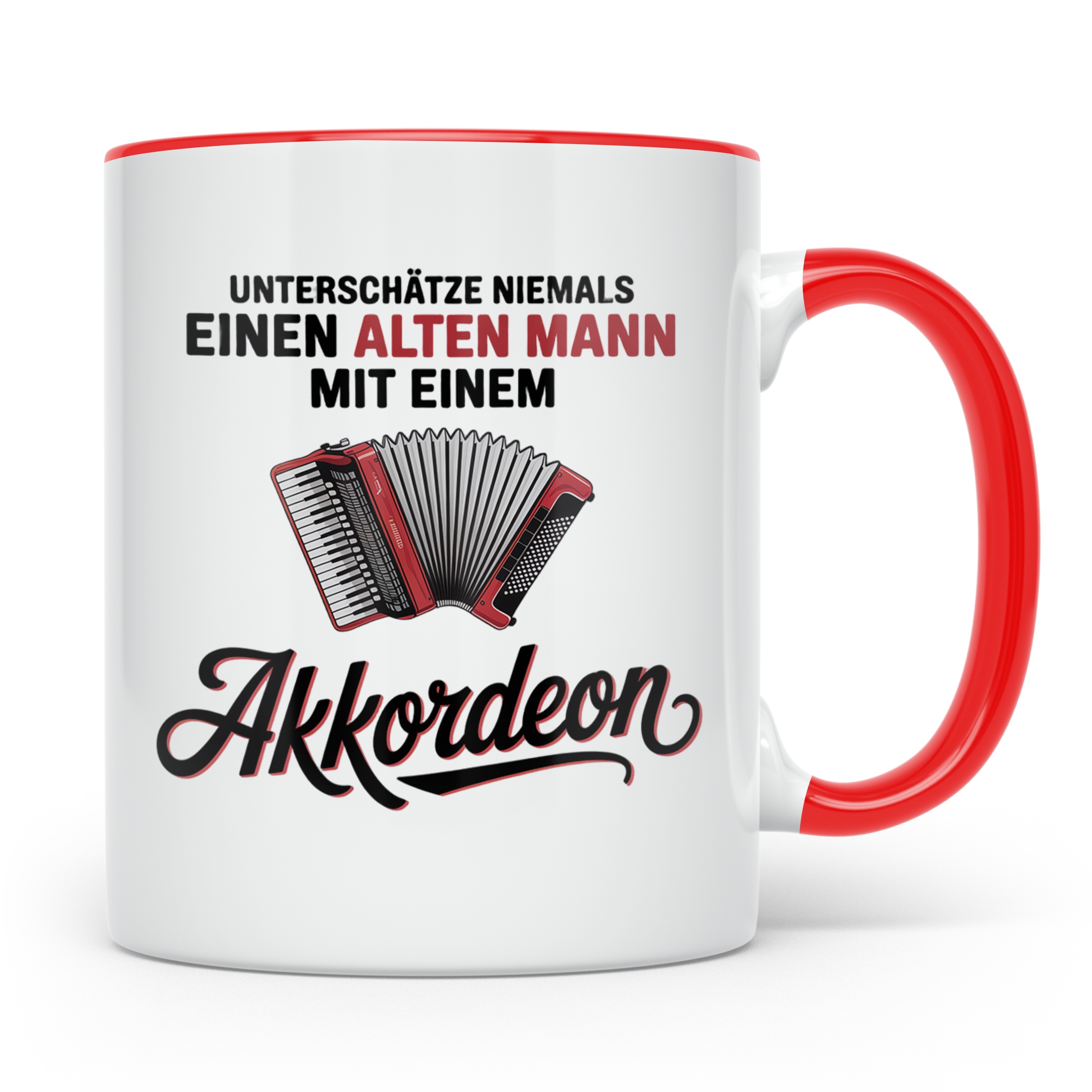 Akkordeon Tasse - Alter Mann Musikant - Quetschkommode Gesch – Rot [farbe:rot]