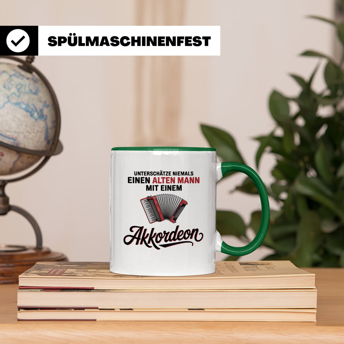Akkordeon Tasse - Alter Mann Musikant - Quetschkommode Gesch – Grün [farbe:grün]