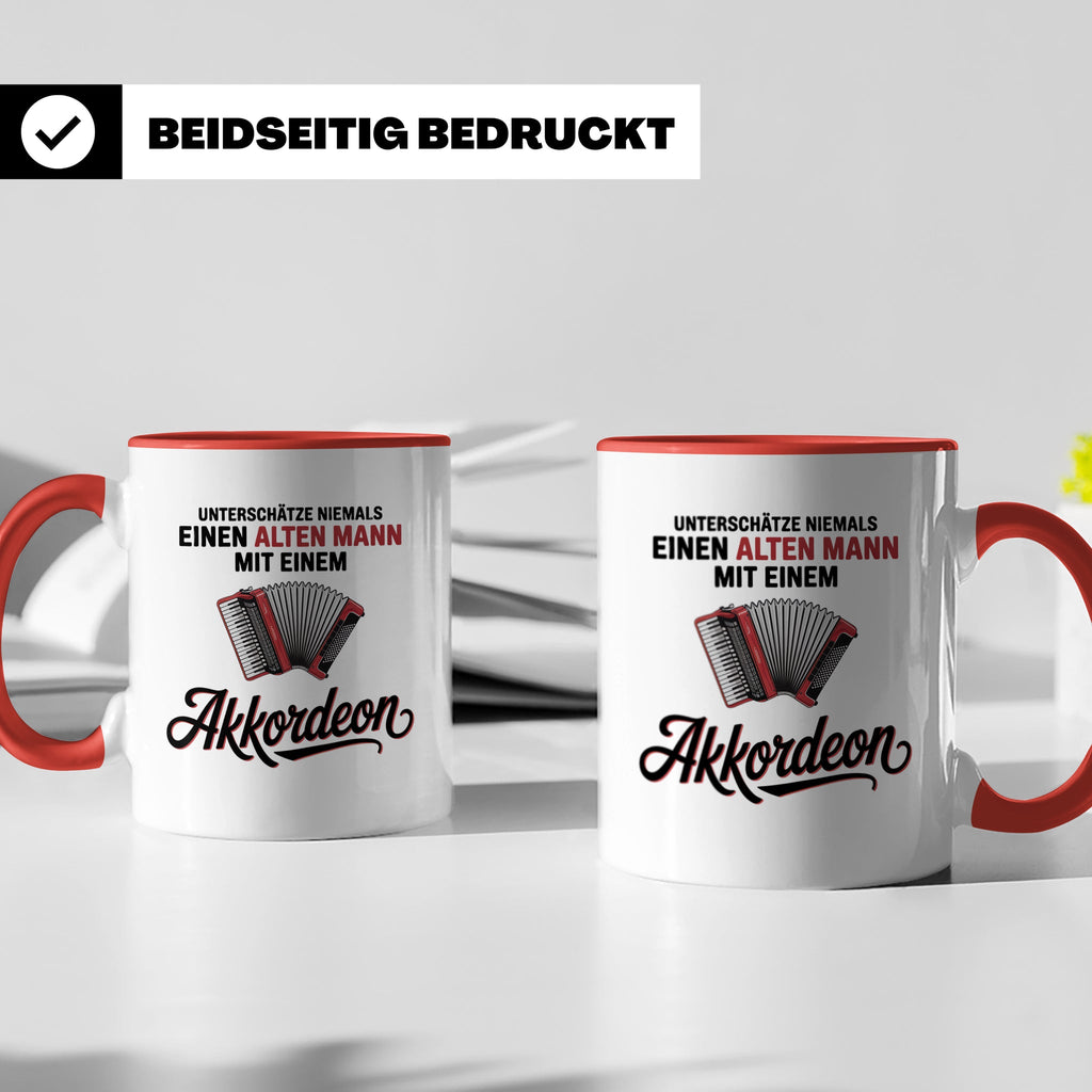 Akkordeon Tasse - Alter Mann Musikant - Quetschkommode Gesch – Rot [farbe:rot]