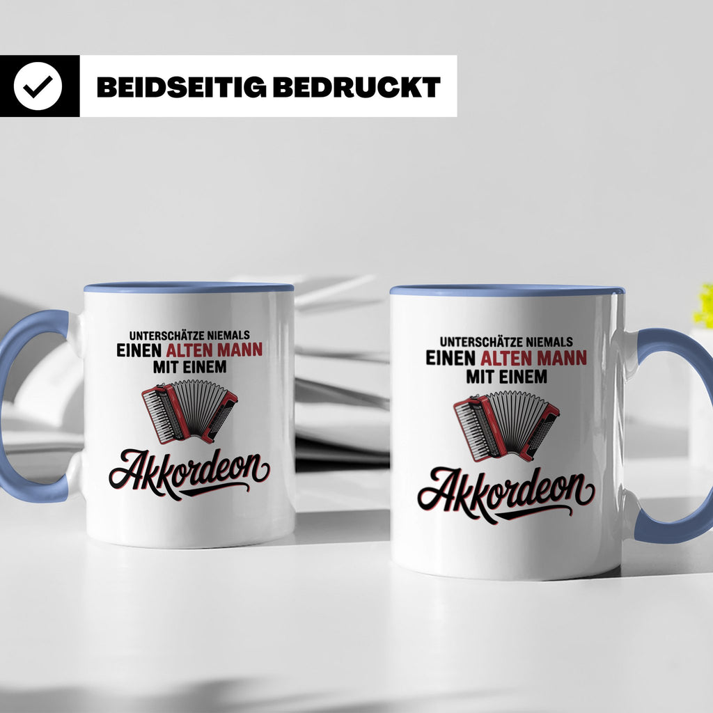 Akkordeon Tasse - Alter Mann Musikant - Quetschkommode Gesch – Blau [farbe:blau]