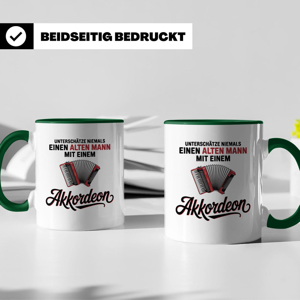 Akkordeon Tasse - Alter Mann Musikant - Quetschkommode Gesch – Grün [farbe:grün]