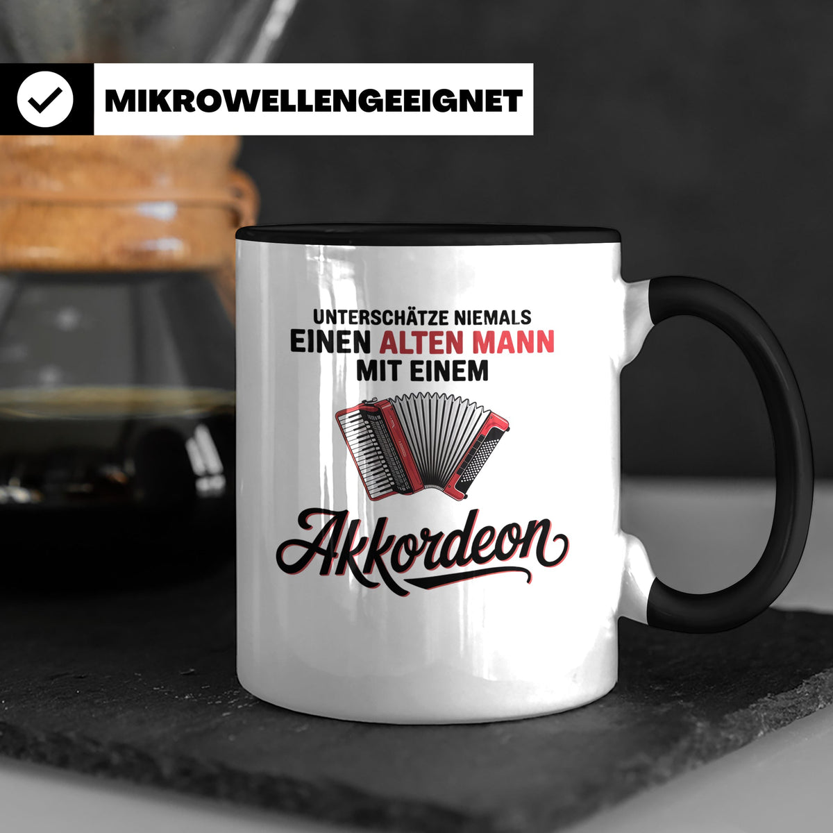 Akkordeon Tasse - Alter Mann Musikant - Quetschkommode Gesch – Schwarz [farbe:schwarz]
