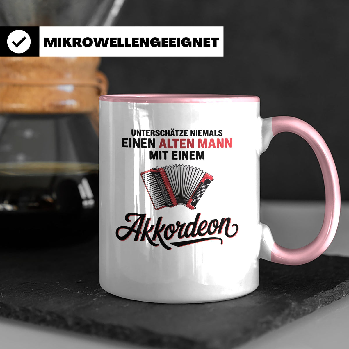 Akkordeon Tasse - Alter Mann Musikant - Quetschkommode Gesch – Rosa [farbe:rosa]
