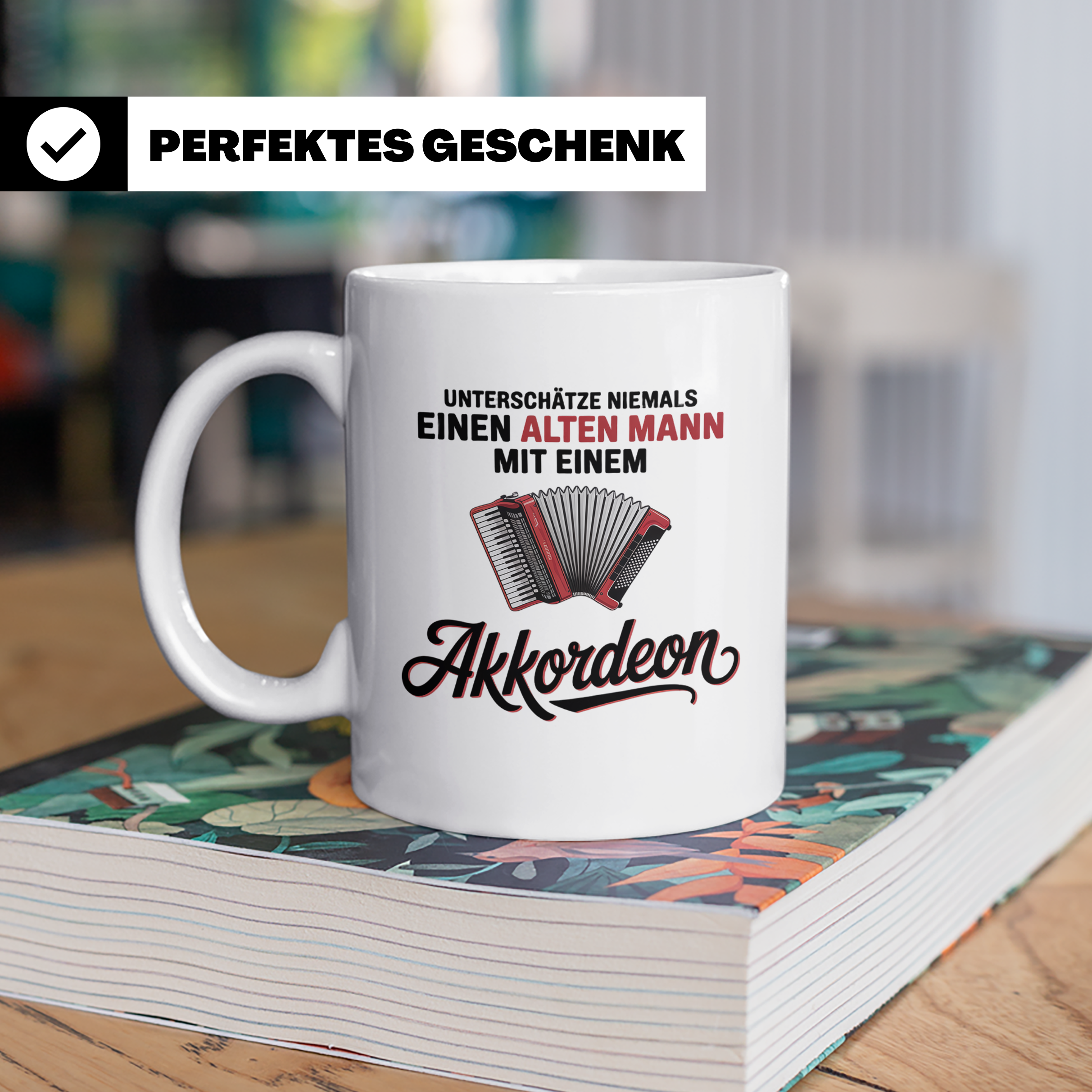 Akkordeon Tasse - Alter Mann Musikant - Quetschkommode Gesch – Weiß [farbe:weiß]