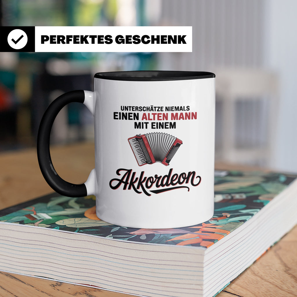Akkordeon Tasse - Alter Mann Musikant - Quetschkommode Gesch – Schwarz [farbe:schwarz]