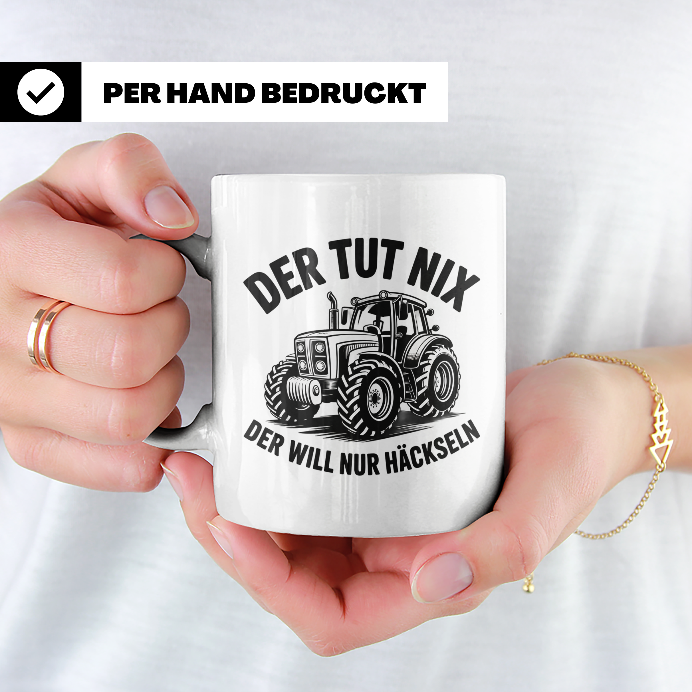 Traktor Tasse - Der tut nix, der will nur häckseln - Landwir – Weiß [farbe:weiß]