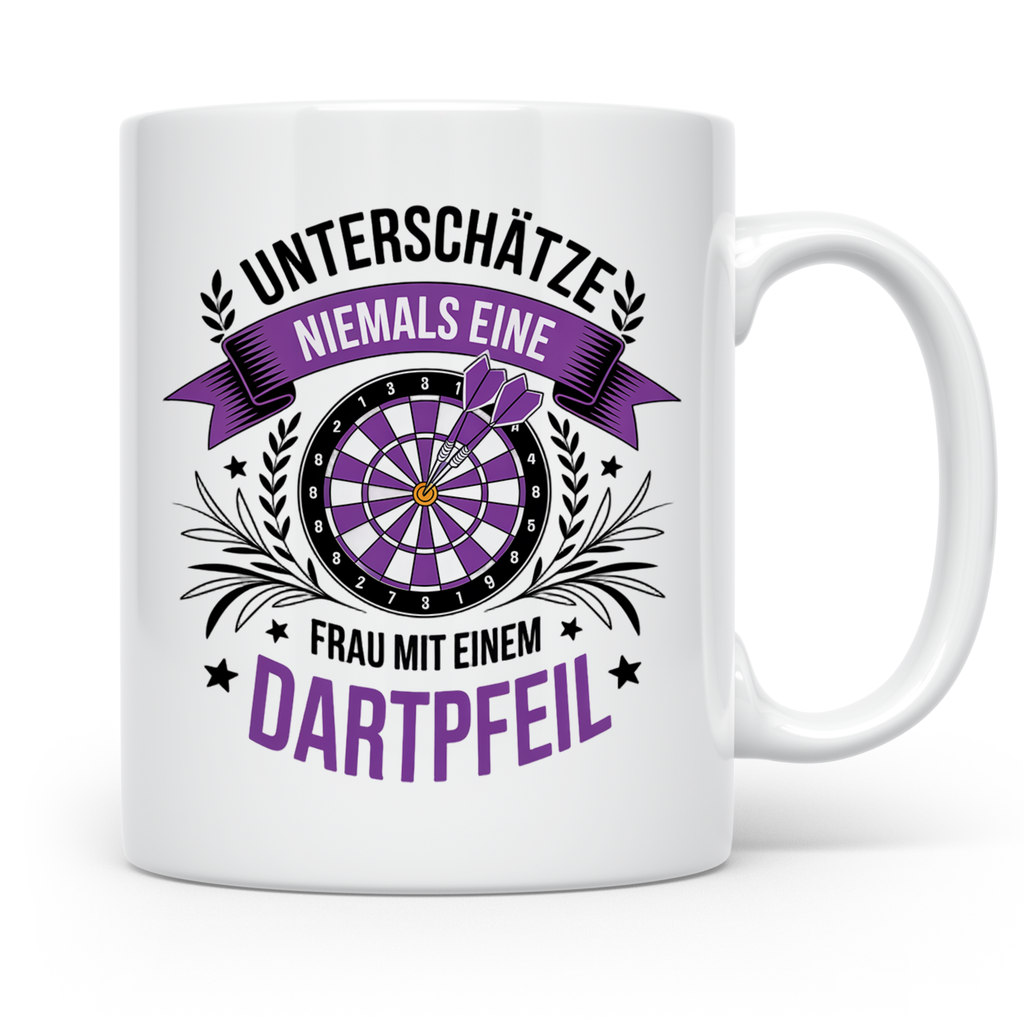 Dart Tasse Frau - Unterschätze Niemals Dartspielerin! Dartbo – Weiß [farbe:weiß]