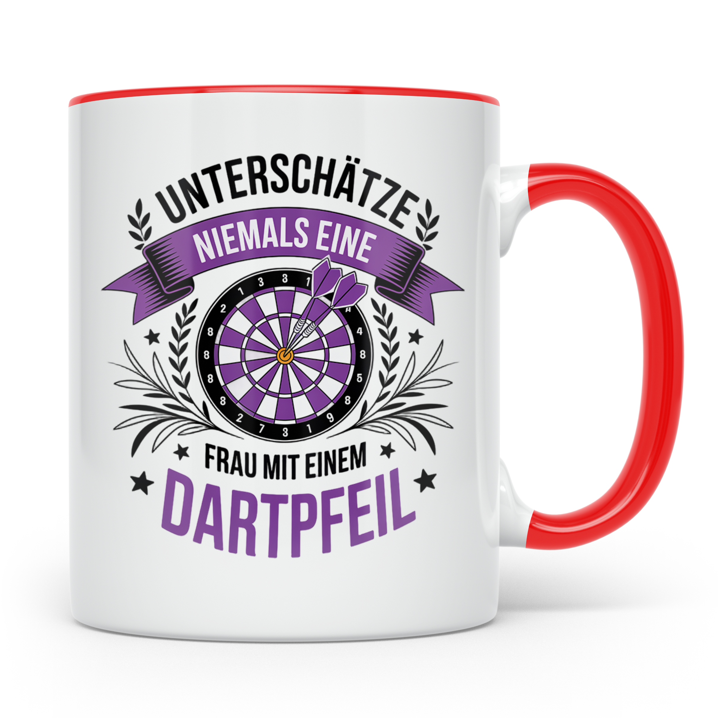 Dart Tasse Frau - Unterschätze Niemals Dartspielerin! Dartbo – Rot [farbe:rot]