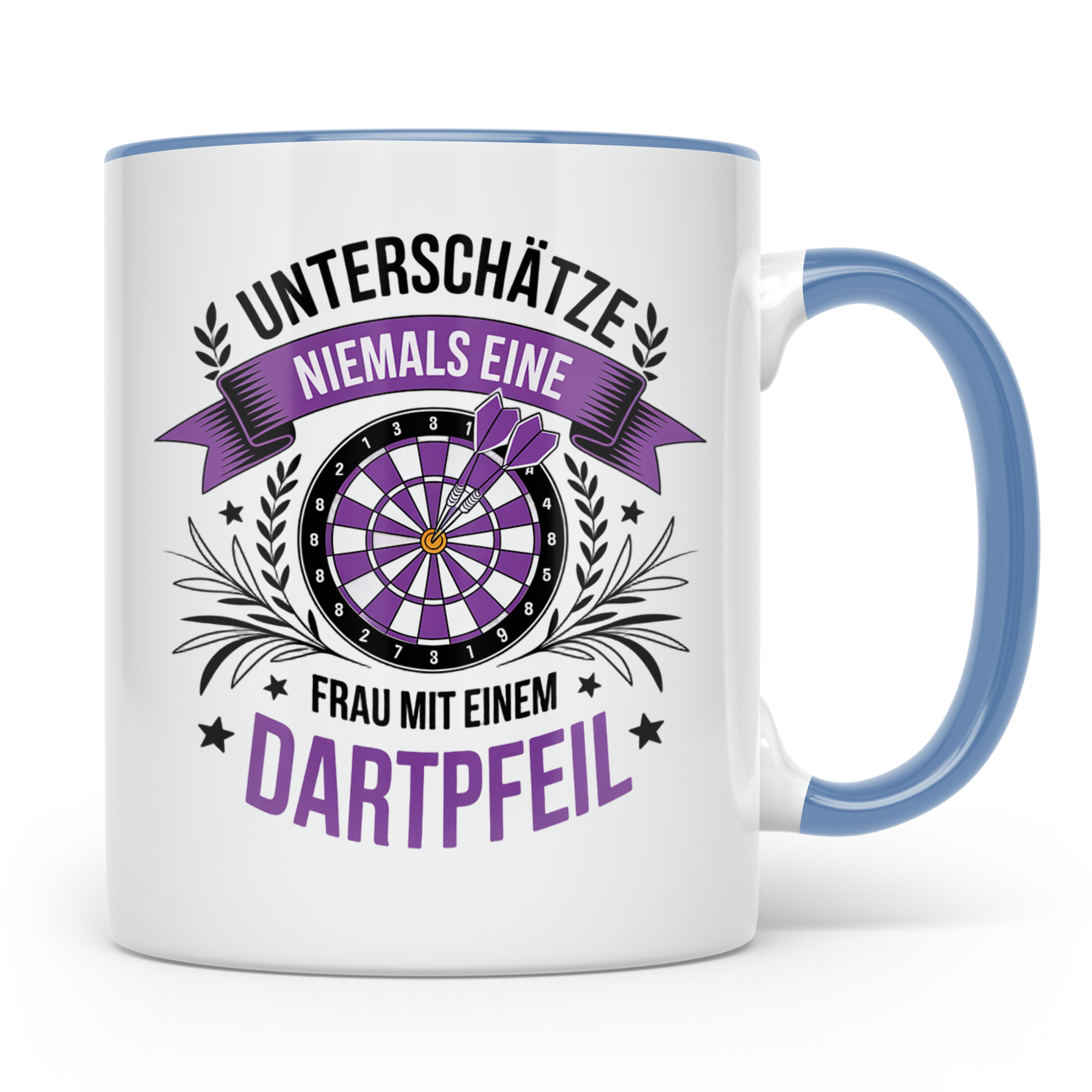 Dart Tasse Frau - Unterschätze Niemals Dartspielerin! Dartbo – Blau [farbe:blau]