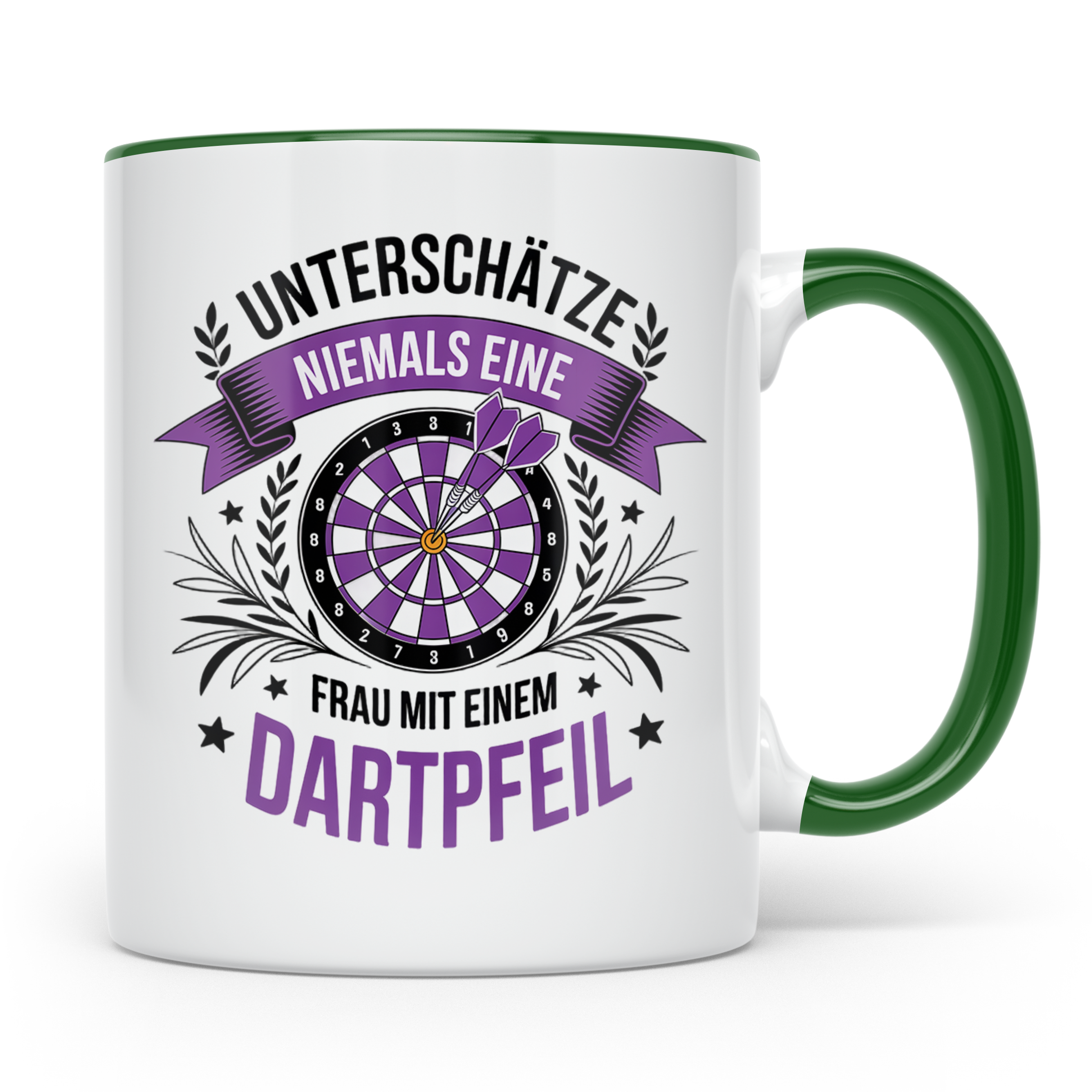 Dart Tasse Frau - Unterschätze Niemals Dartspielerin! Dartbo – Grün [farbe:grün]