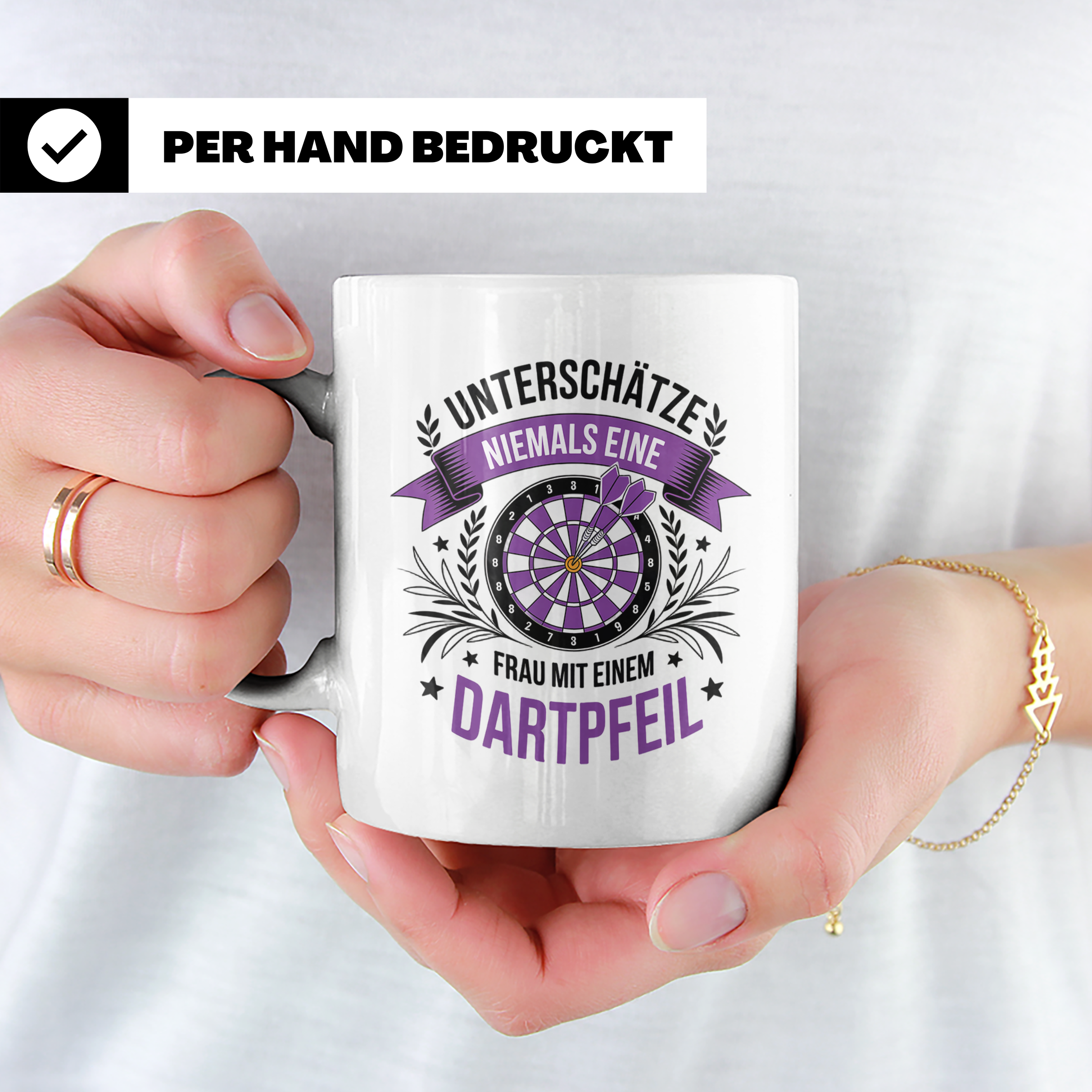 Dart Tasse Frau - Unterschätze Niemals Dartspielerin! Dartbo – Weiß [farbe:weiß]