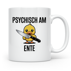 Psychisch am Ende Tasse - Lustige Psycho Ente mit Messer - E – Weiß [farbe:weiß]