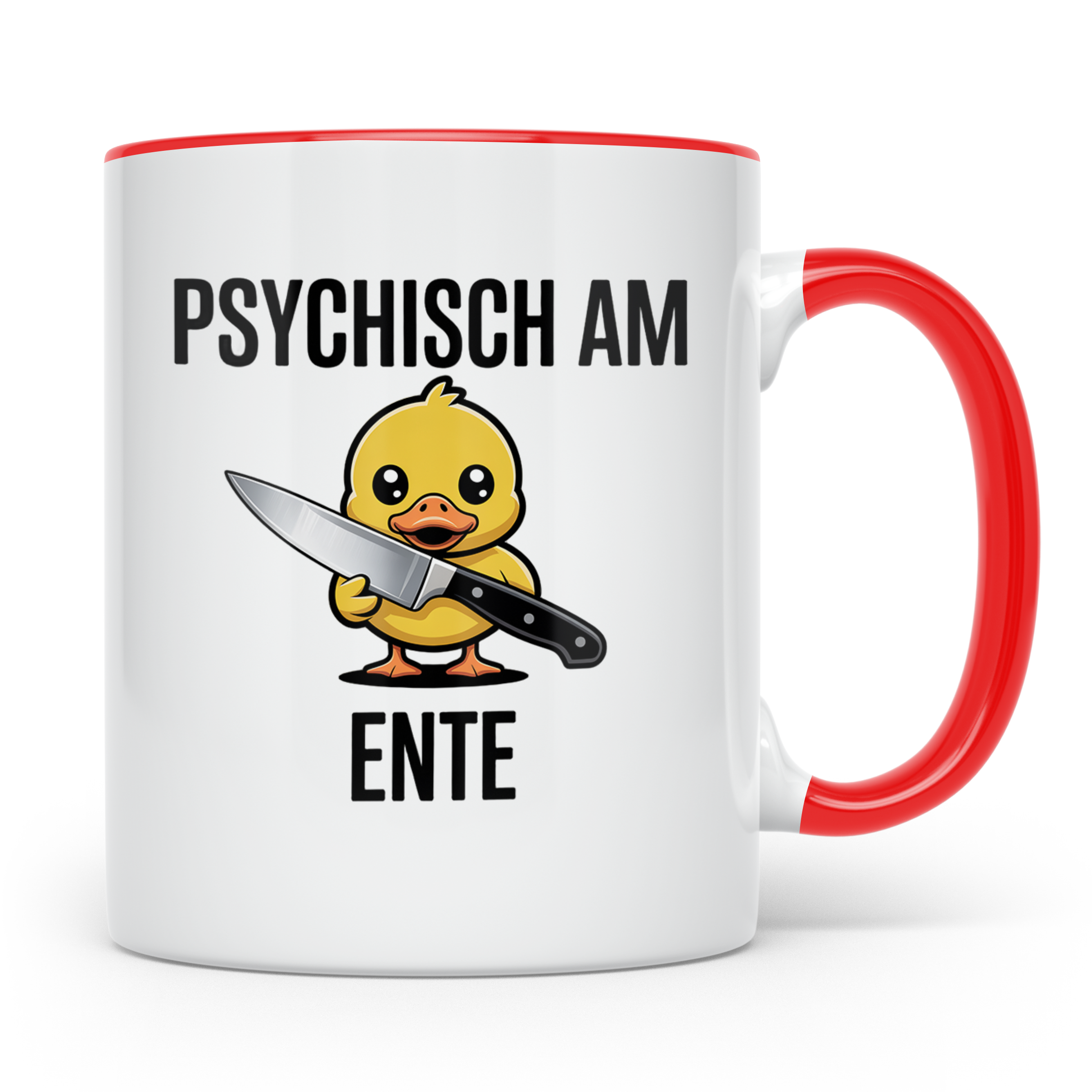 Psychisch am Ende Tasse - Lustige Psycho Ente mit Messer - E – Rot [farbe:rot]