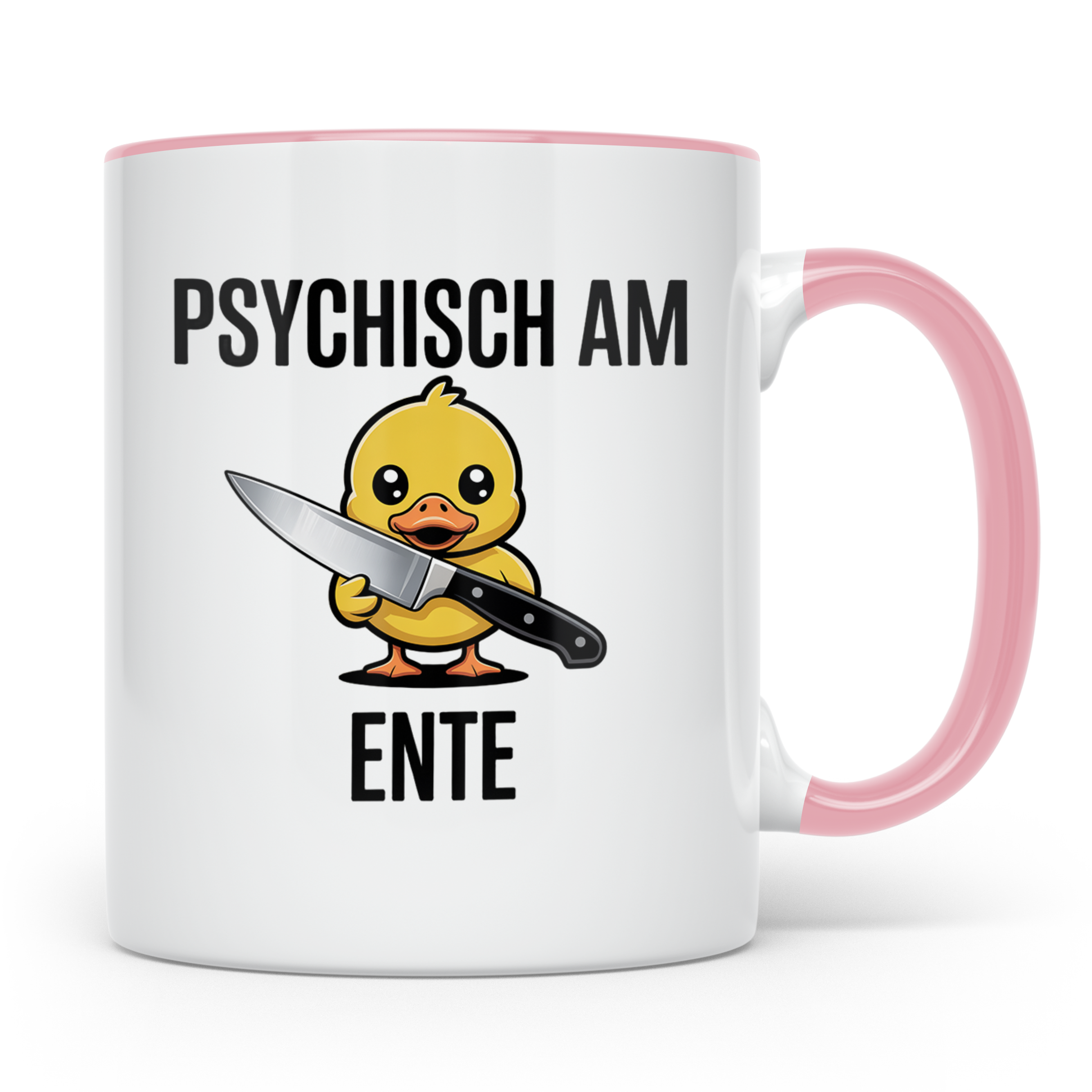 Psychisch am Ende Tasse - Lustige Psycho Ente mit Messer - E – Rosa [farbe:rosa]