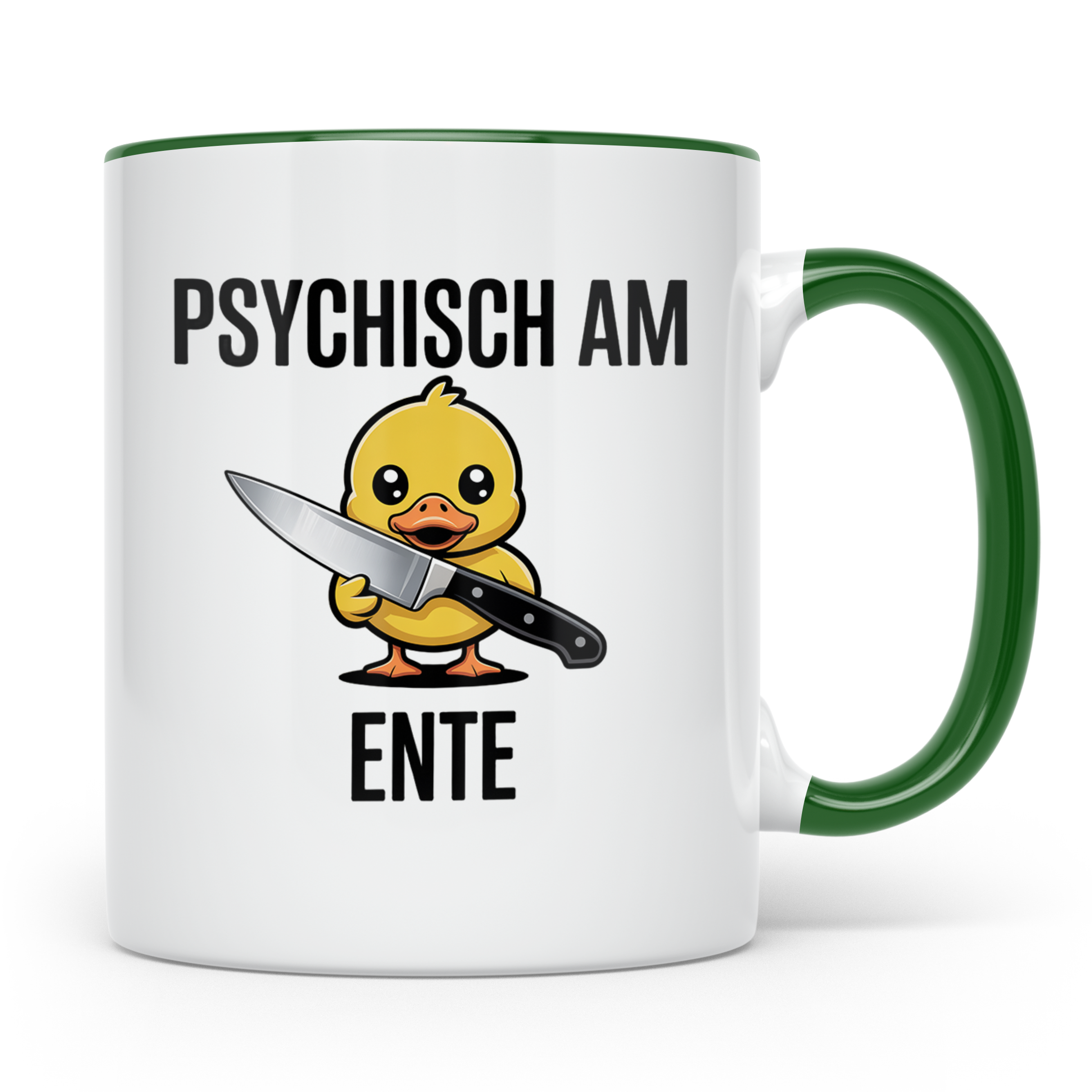 Psychisch am Ende Tasse - Lustige Psycho Ente mit Messer - E – Grün [farbe:grün]