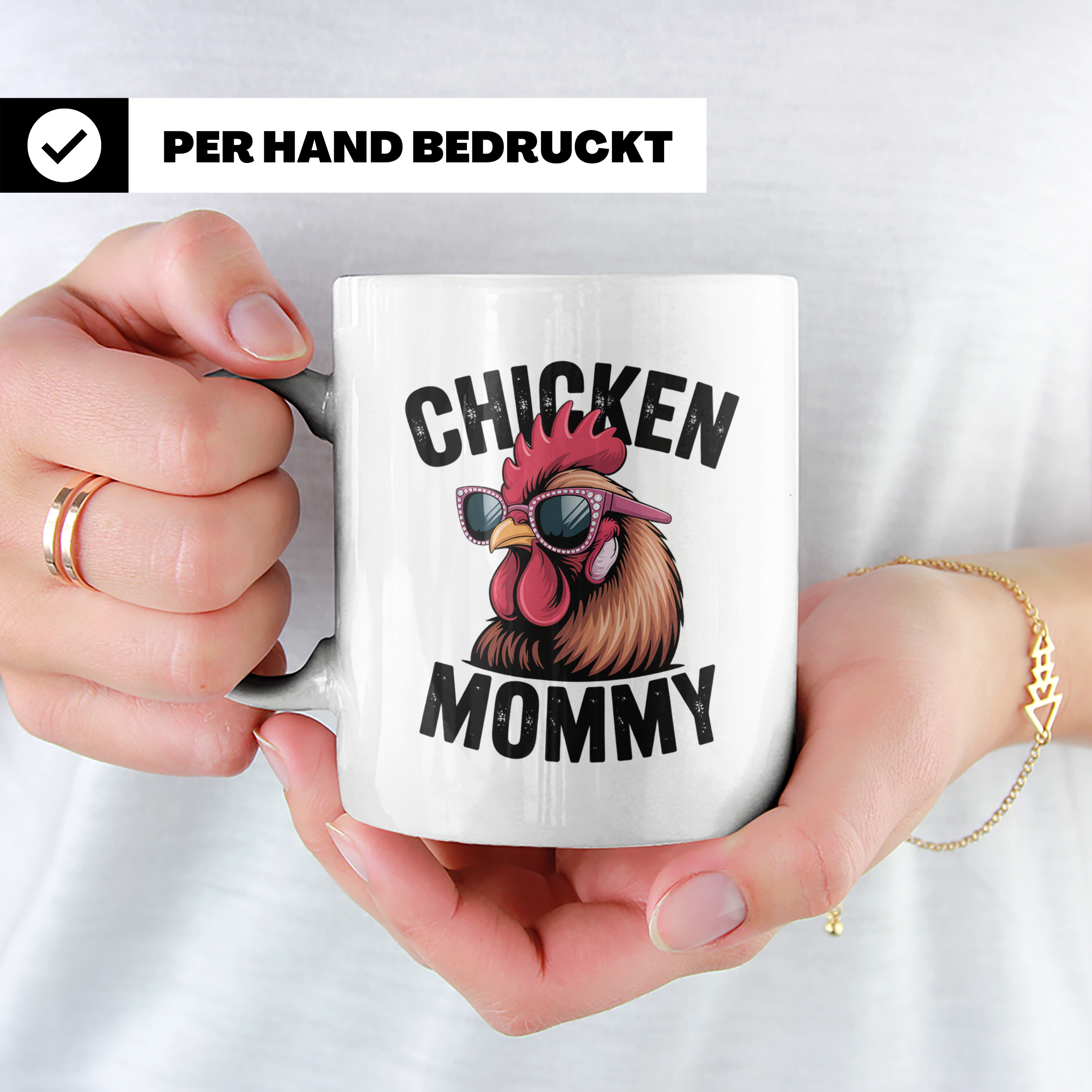 Chicken Mommy Tasse - Hühner Mama mit Sonnenbrille - Geflüge – Weiß [farbe:weiß]