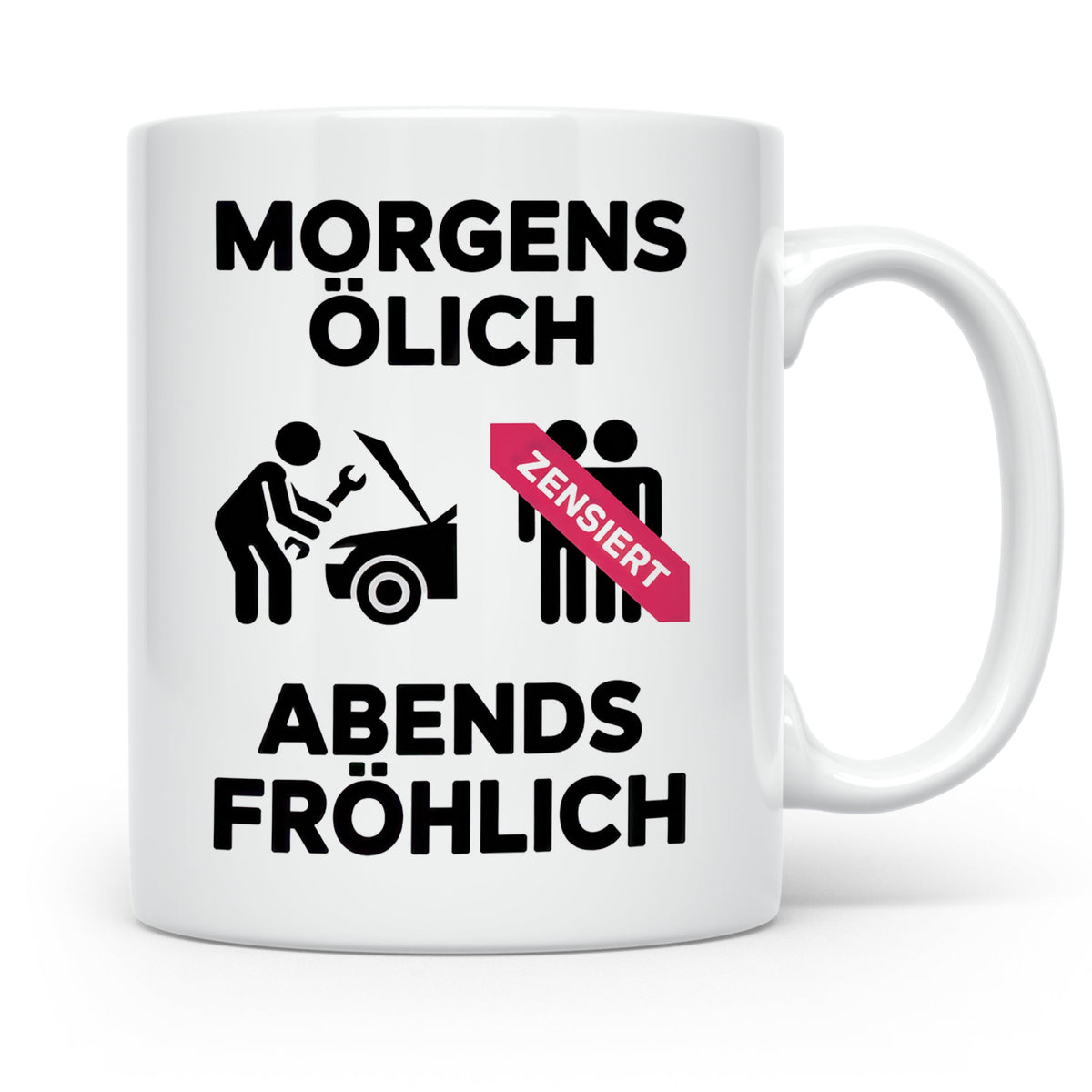 KFZ Mechaniker Tasse - Morgens Ölig Abends Fröhlich Schrauber Werkstatt Tuning Geschenkidee für Autoliebhaber & Auto Schrauber Lustig