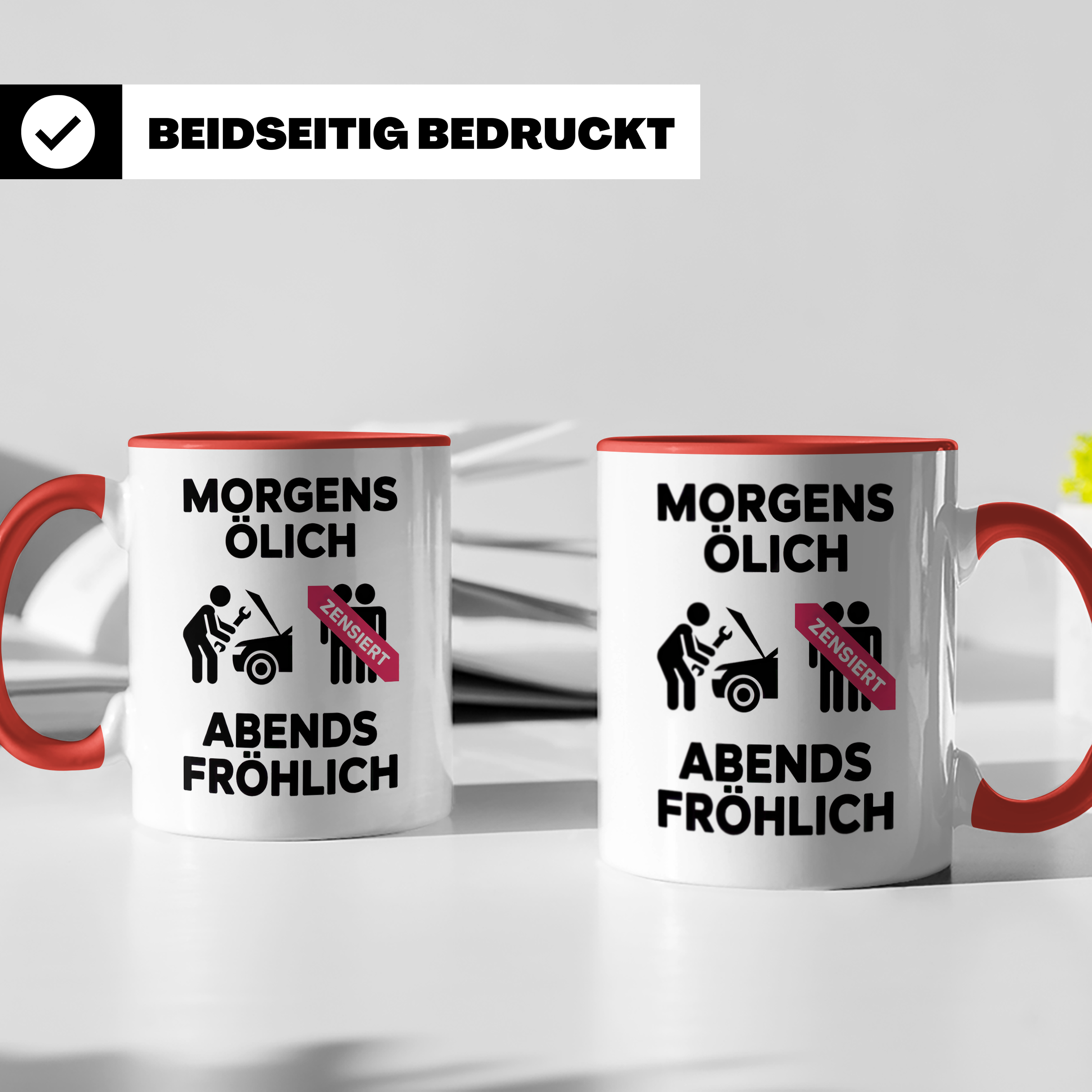 KFZ Mechaniker Tasse - Morgens Ölig Abends Fröhlich Schrauber Werkstatt Tuning Geschenkidee für Autoliebhaber & Auto Schrauber Lustig
