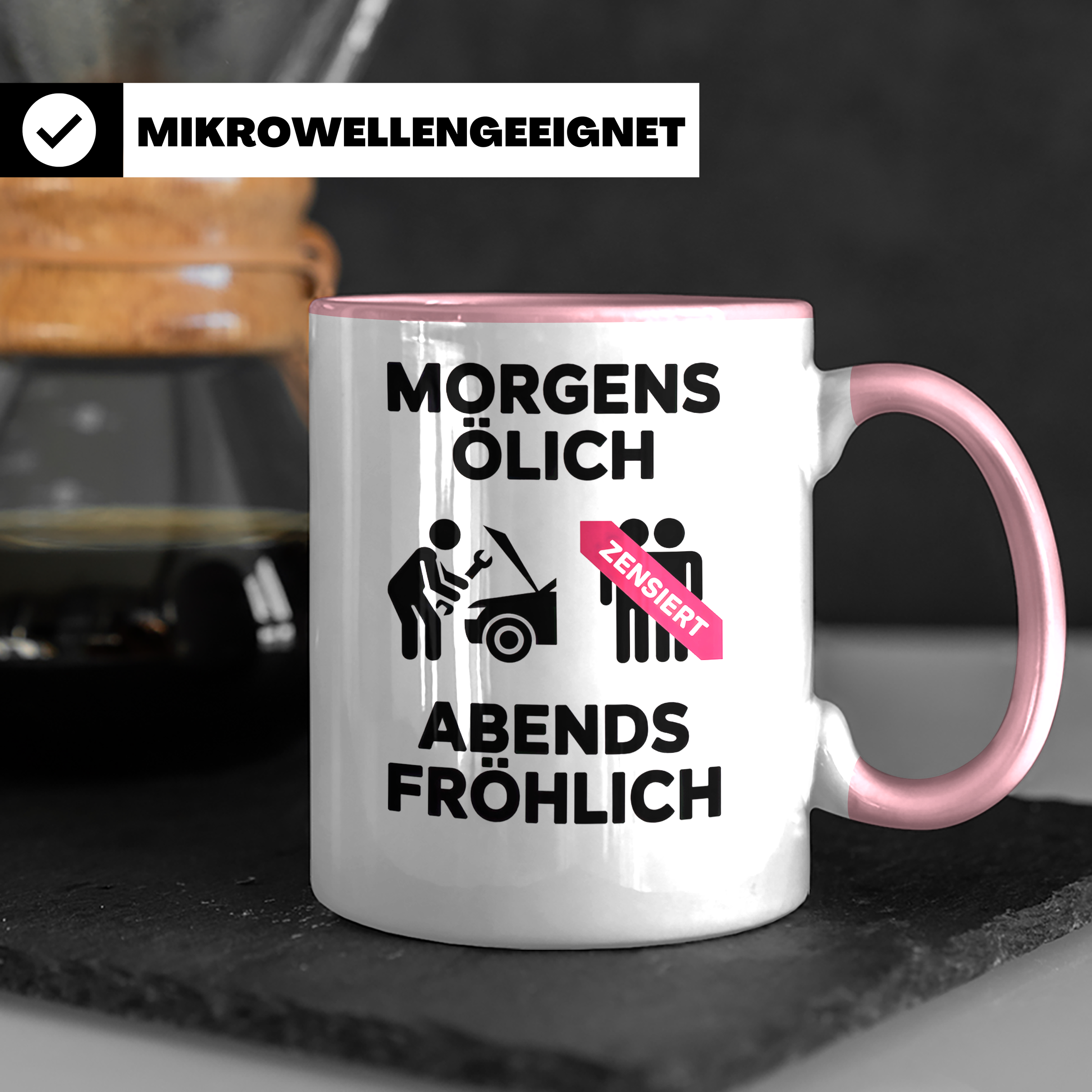 KFZ Mechaniker Tasse - Morgens Ölig Abends Fröhlich Schrauber Werkstatt Tuning Geschenkidee für Autoliebhaber & Auto Schrauber Lustig