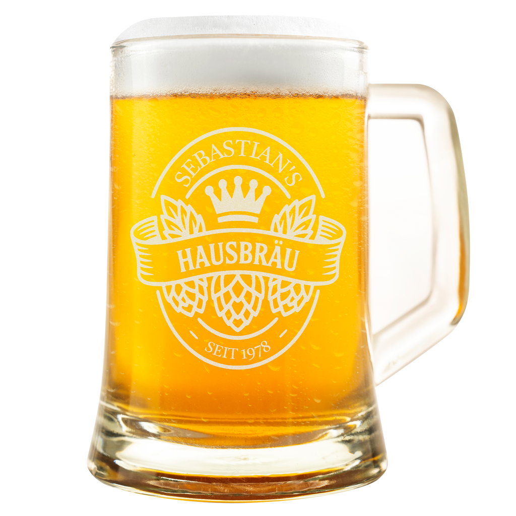 Bierkrug Hausbräu Personalisiert Geschenk für Männer Hobbybrauer Craft Beer Bierliebhaber Brauerei Motiv
