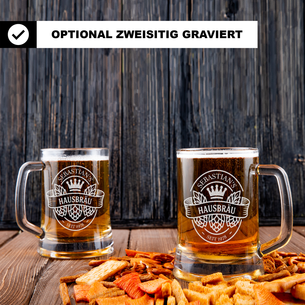 Bierkrug Hausbräu Personalisiert Geschenk für Männer Hobbybrauer Craft Beer Bierliebhaber Brauerei Motiv