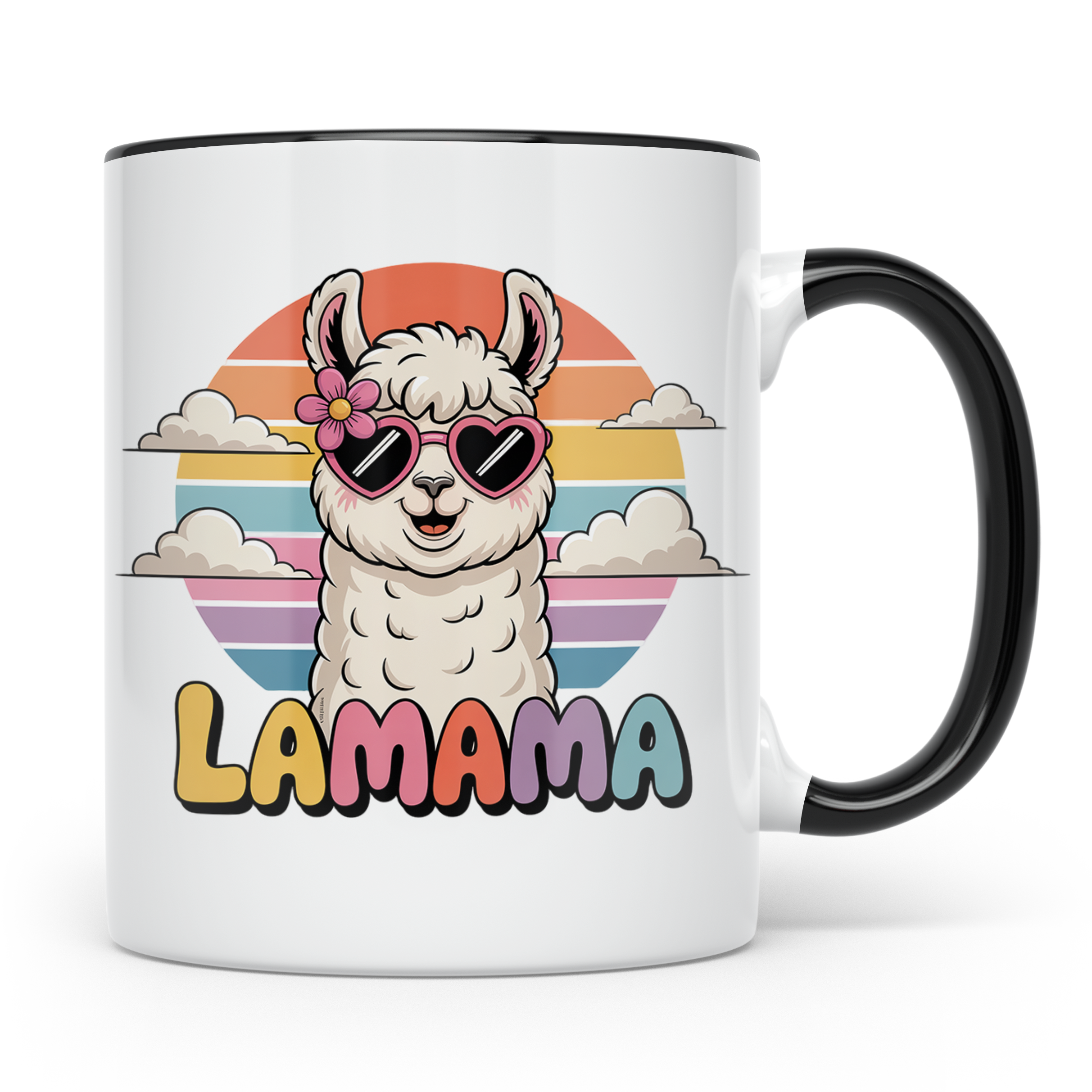 Lama Mama Tasse - Alpaka Muttertagsgeschenk mit Sonnenbrille – Schwarz [farbe:schwarz]